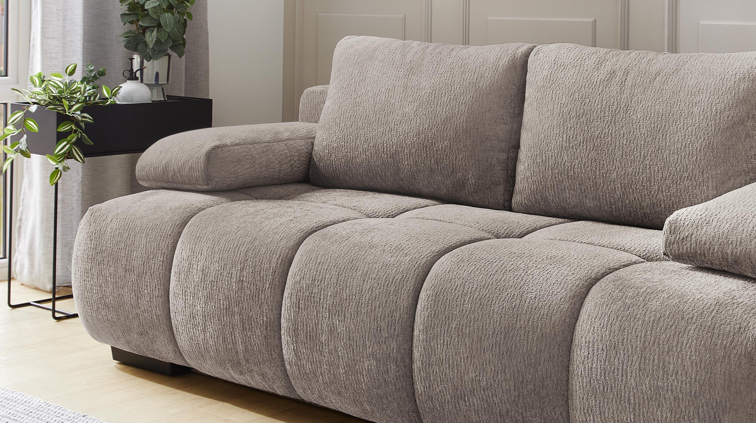 Schlafsofa grau-beige mit Bettkasten 213 cm - RENO 