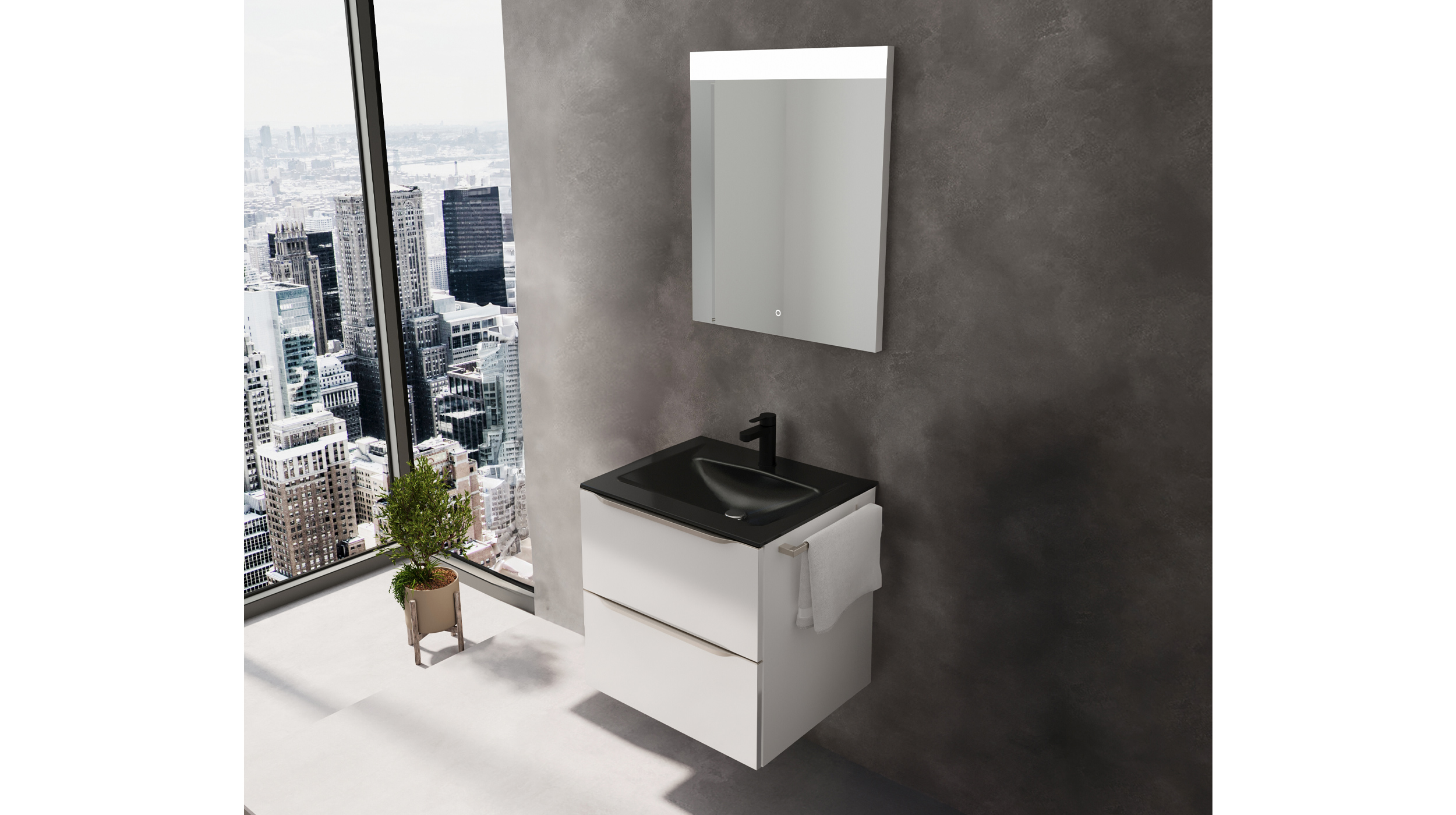 Badmöbel-Set weiß Glanz - 2-Teile - Waschtisch 60 cm - FRANA