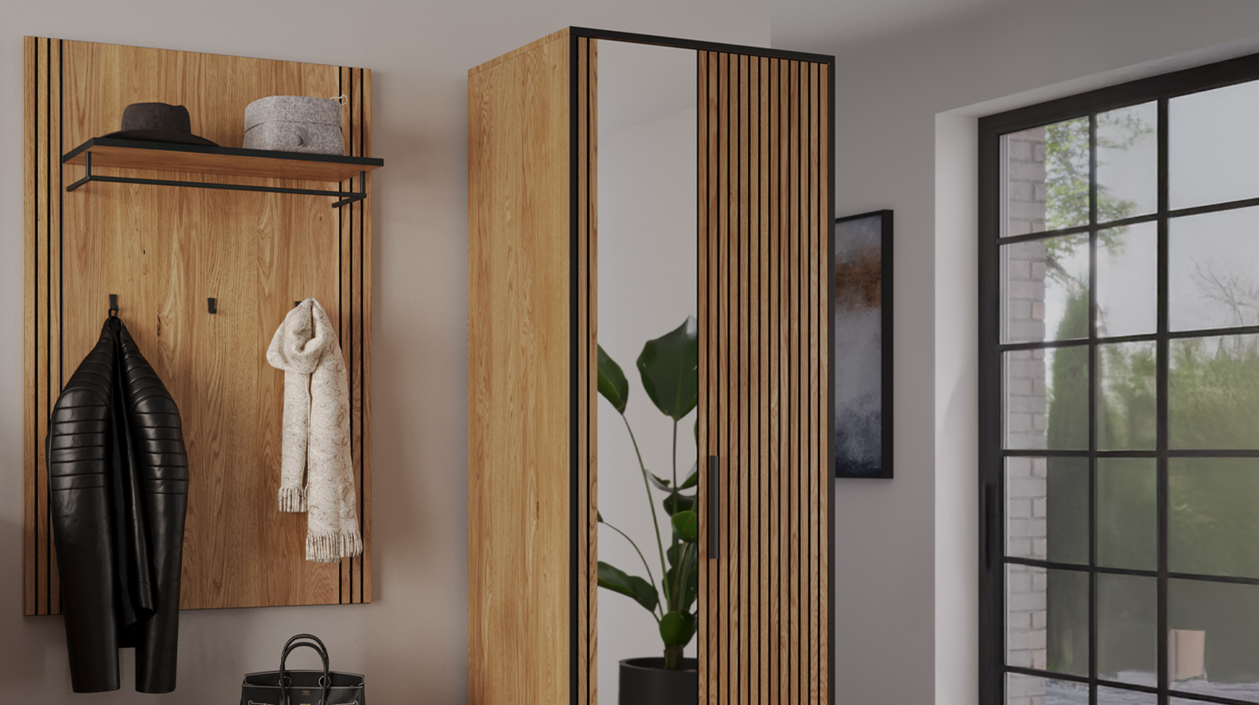 Garderobenschrank mit Spiegel Eiche teilmassiv geölt 70 cm - BELLA Garderobenschrank mit Spiegel Eiche teilmassiv geölt 70 cm - BELLA
