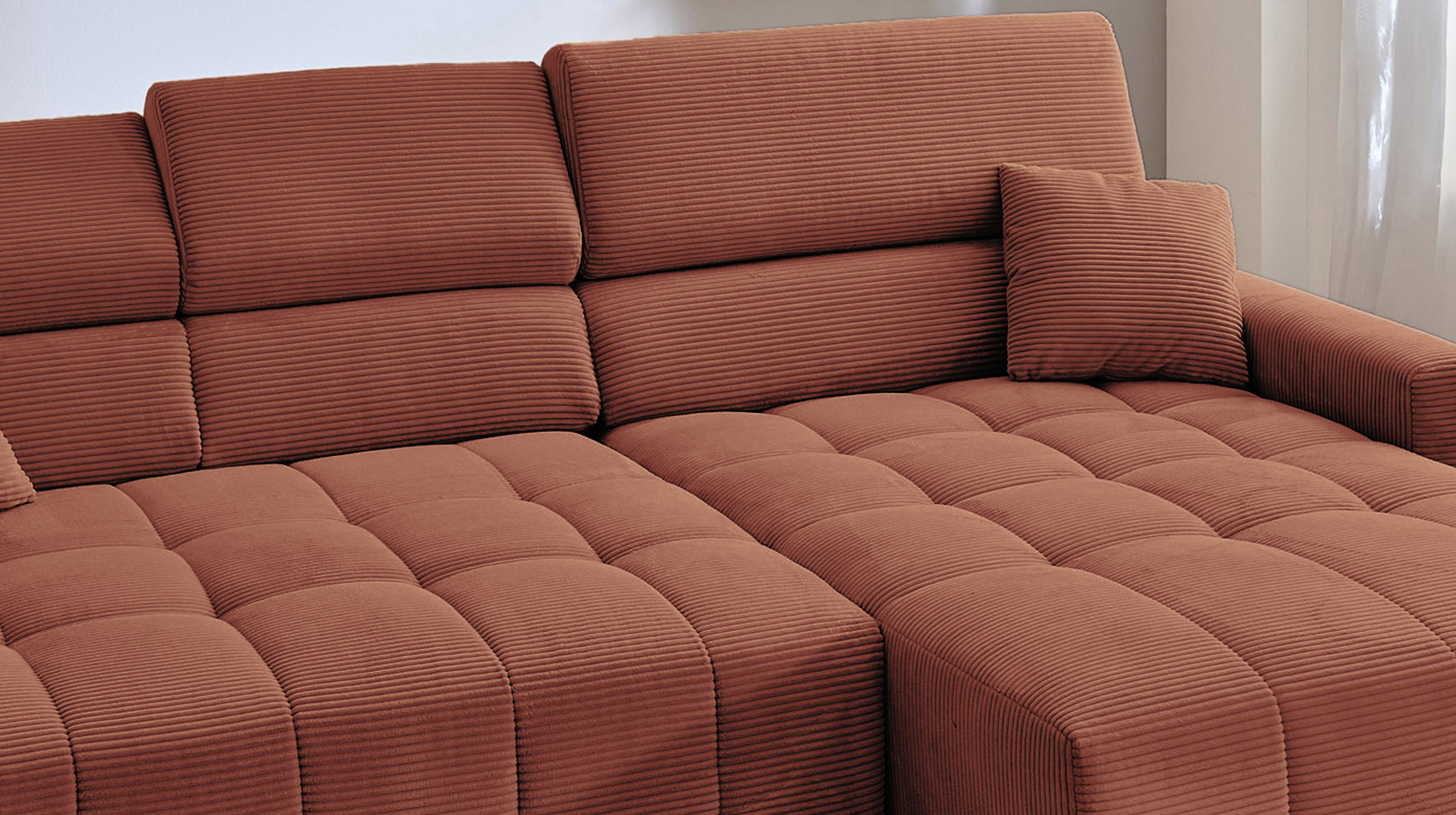 Ecksofa Cord rost ausziehbar - Sitztiefenverstellung 256 cm - OT rechts - SIMPLE Ecksofa Cord rost ausziehbar - Sitztiefenverstellung 256 cm - OT rechts - SIMPLE