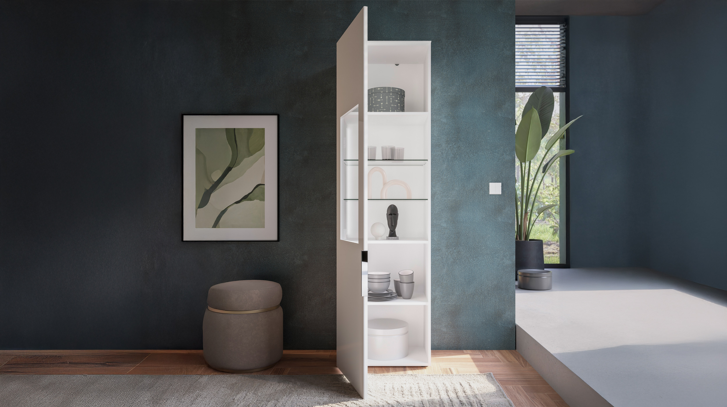 Vitrine mit Beleuchtung weiß - Glasfront - Breite 55 cm - SANTORIN