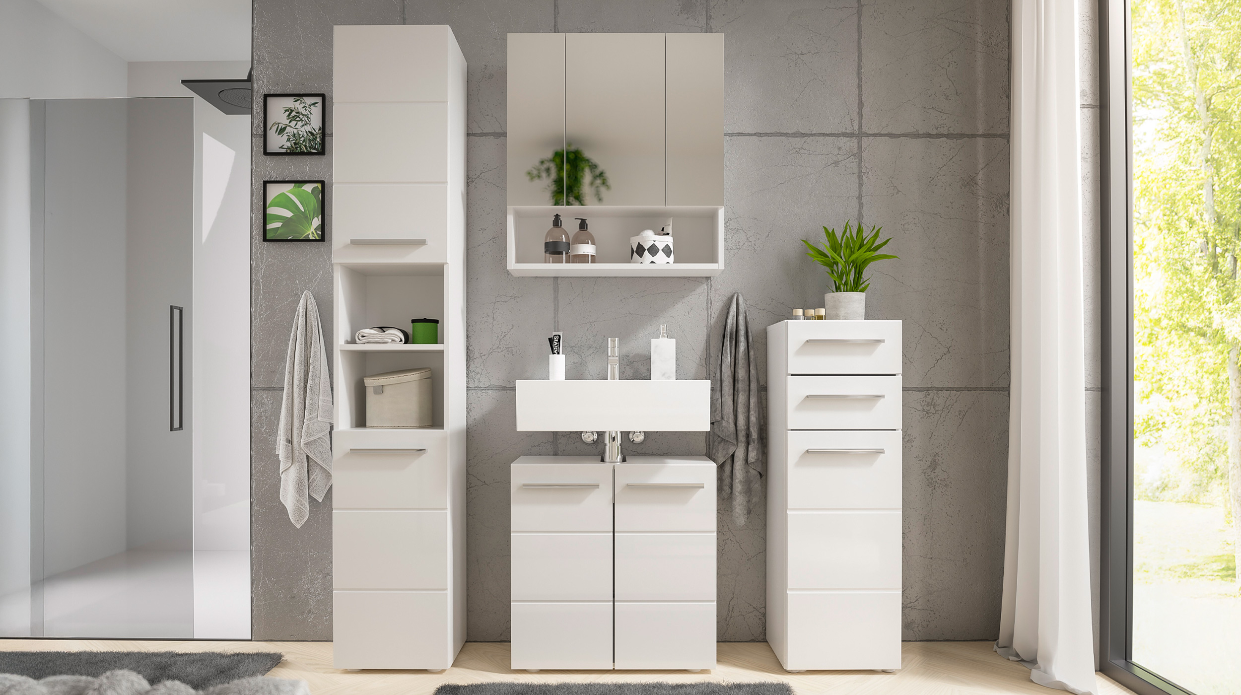 Bad Hochschrank weiß hochglanz 2 Türen Breite 34 cm - MANDY