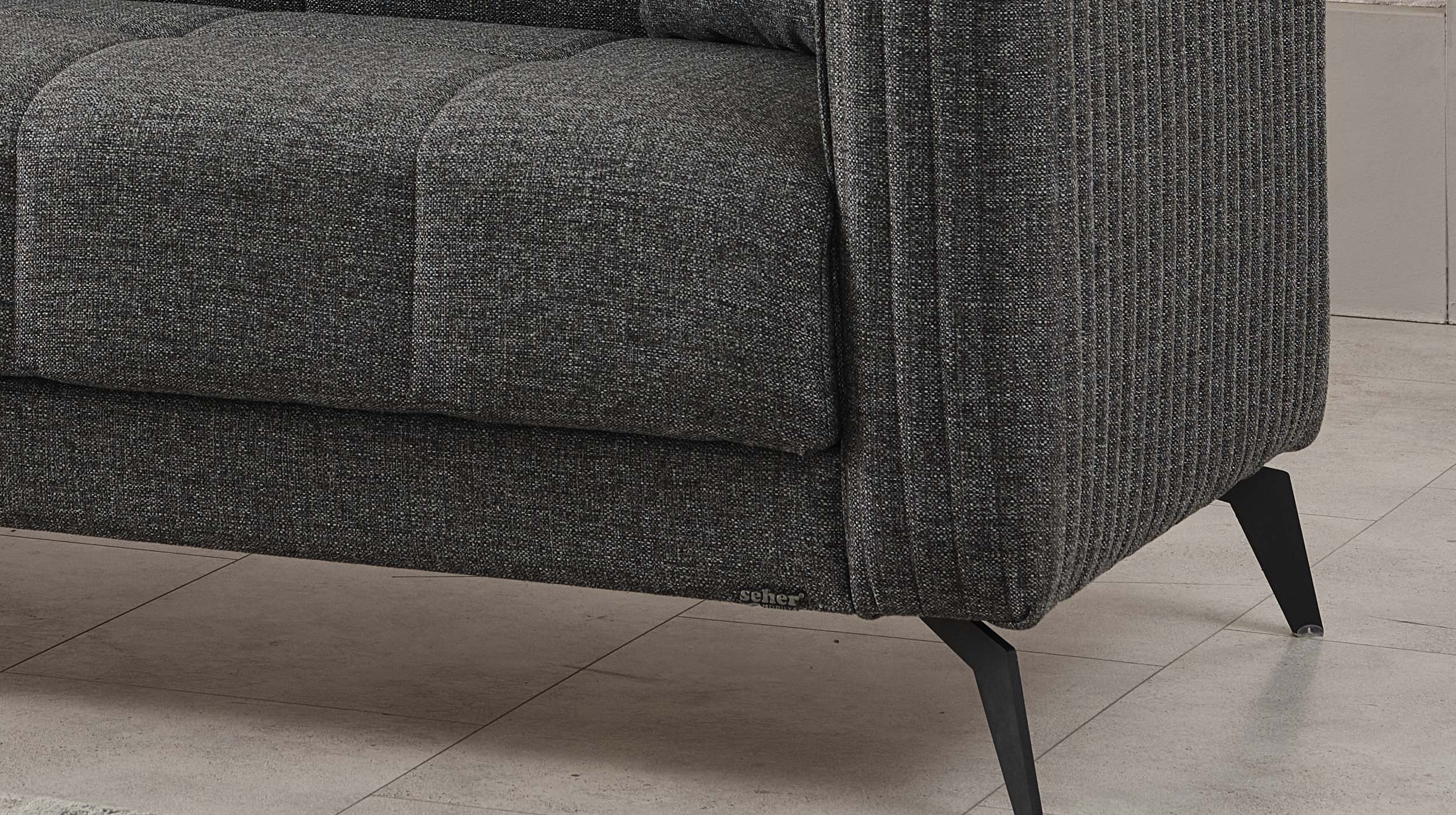 Einzelsofa 3-Sitzer mit Schlaffunktion 220 cm anthrazit - BELSAMO