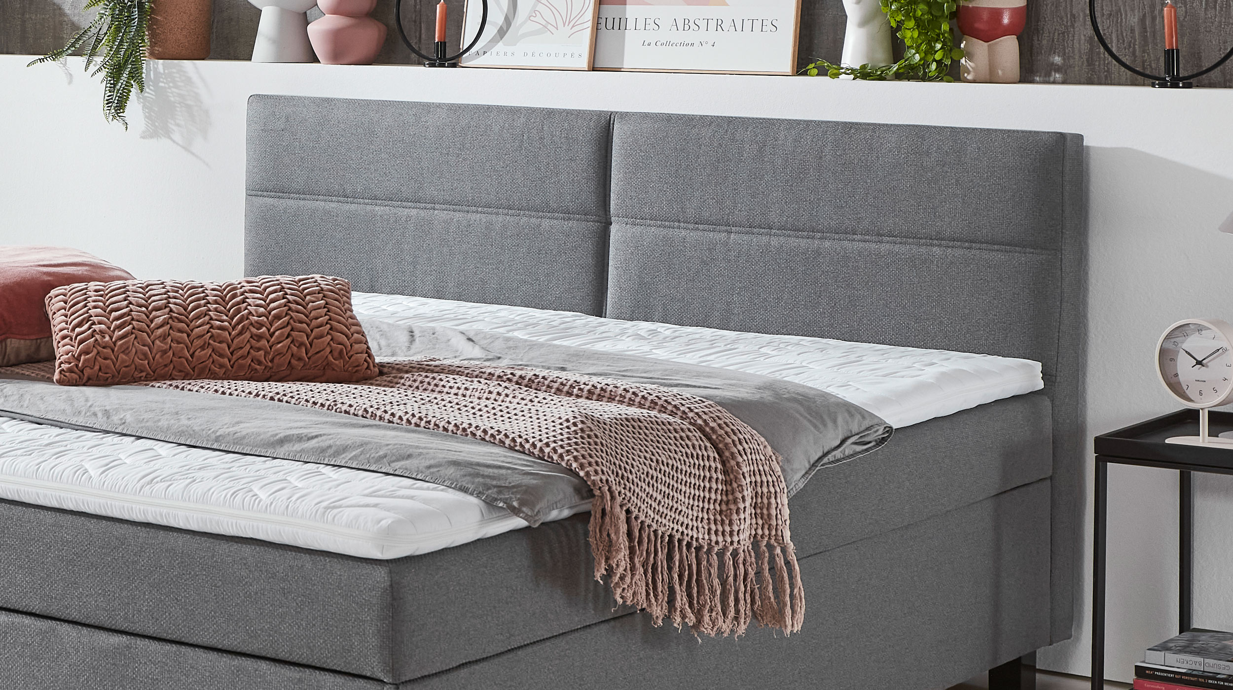 Boxbett 180 x 200 cm grau mit Bettkasten - CRESCO 