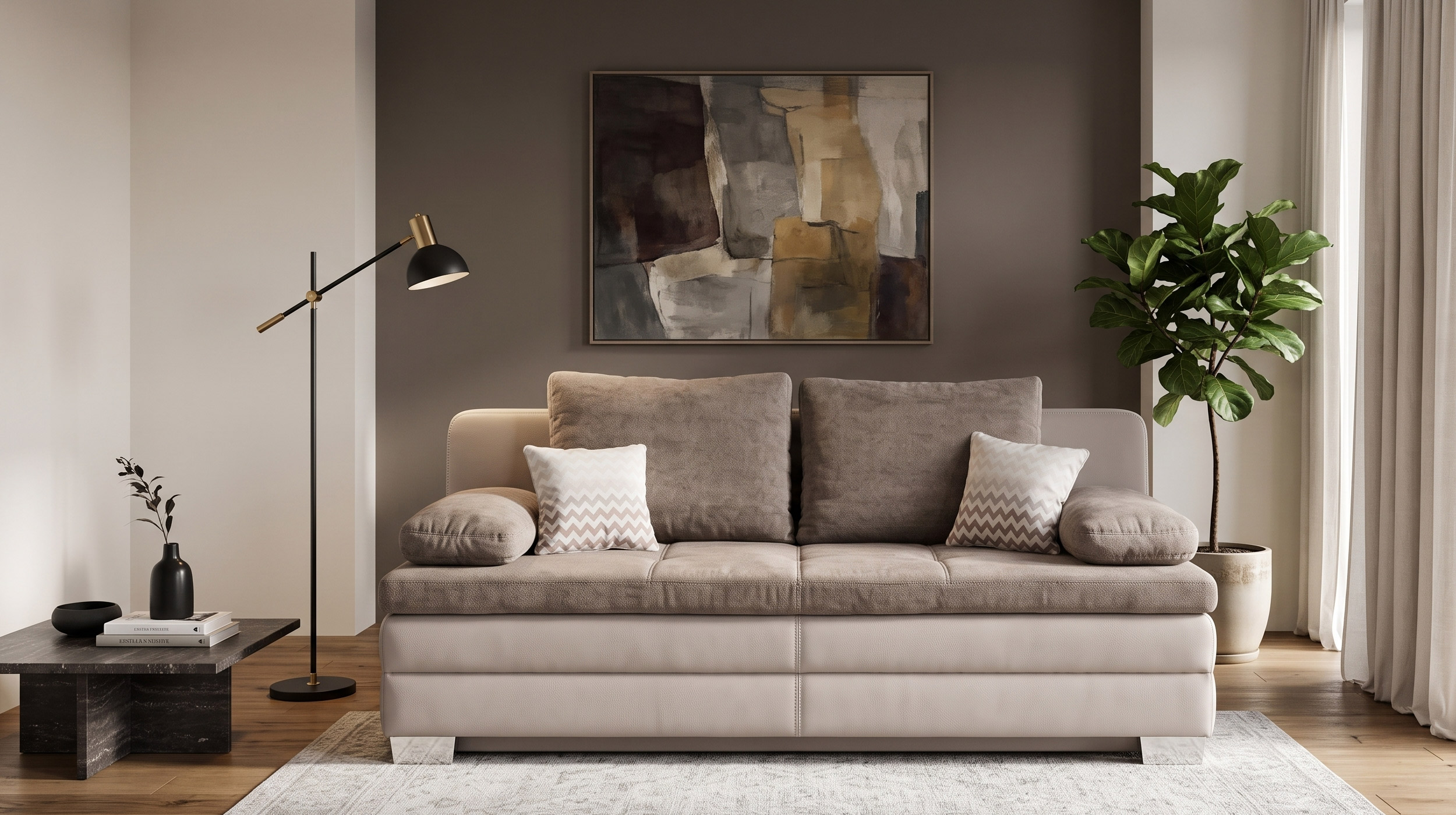 Schlafsofa Bettkasten Dauerschläfer beige 203 cm - LESLO