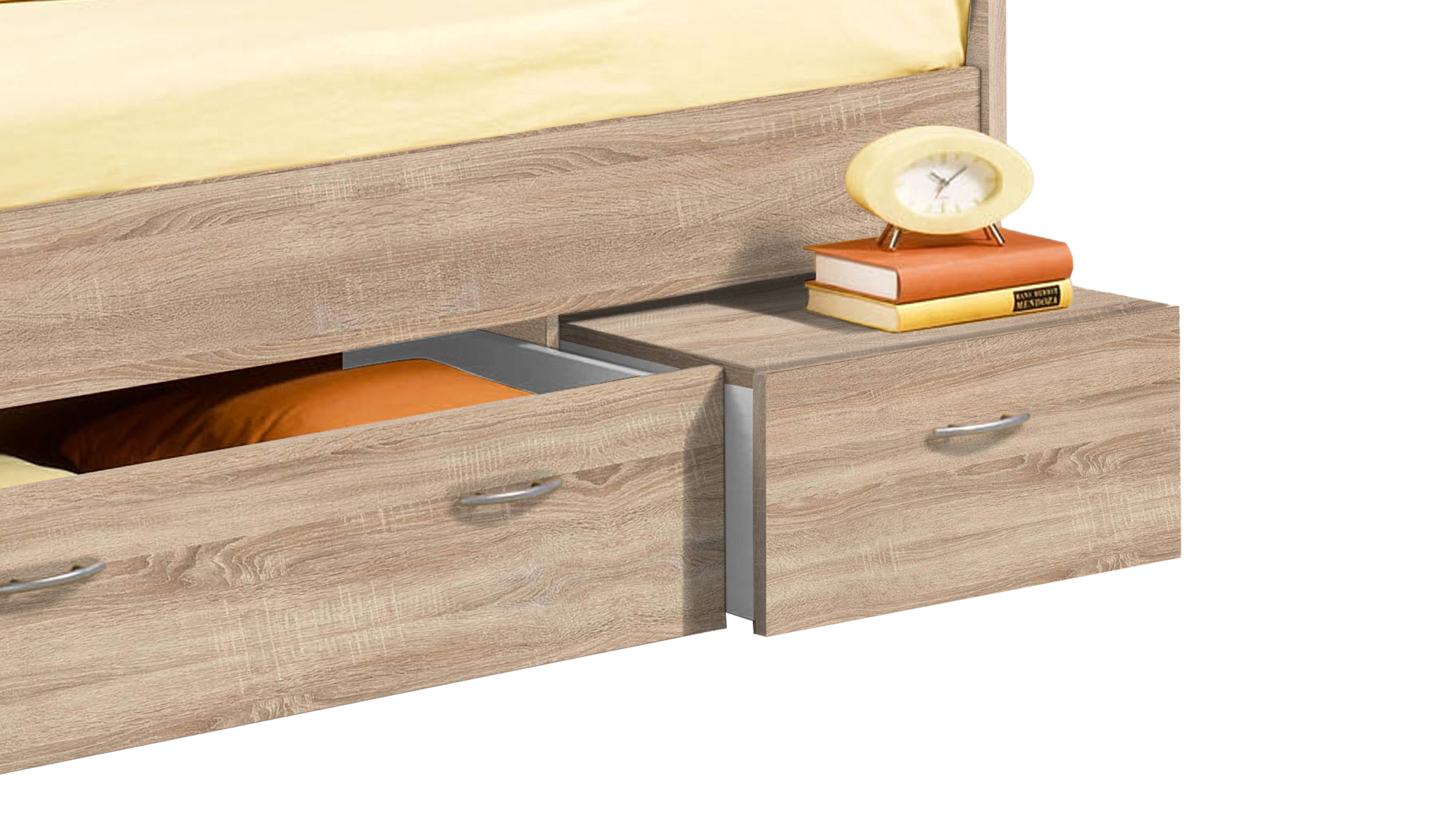 Jugendbett mit 2 Schubladen 90 x 200 cm Sonoma Eiche - BORO