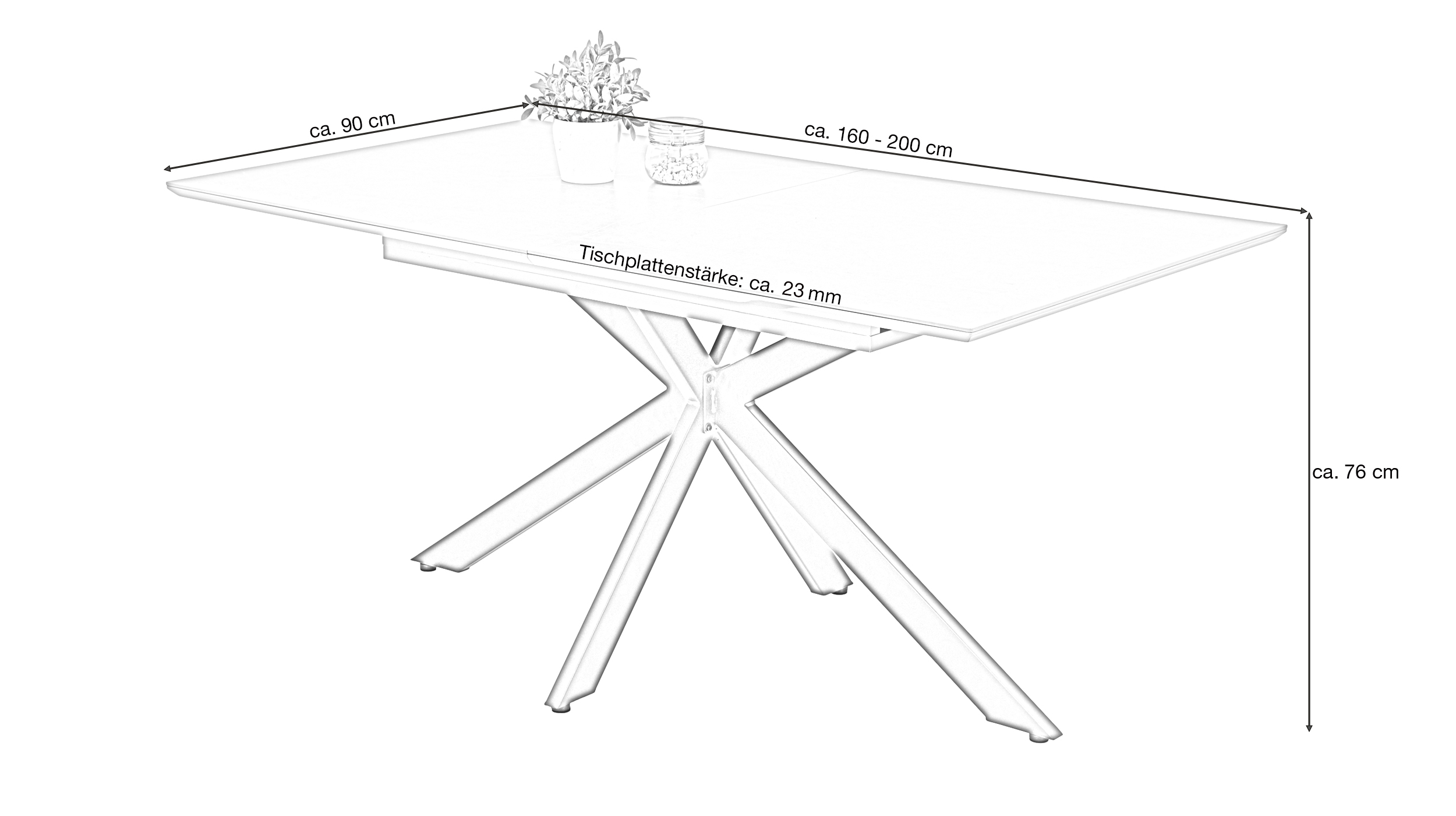 Esstisch 160 - 200 cm ausziehbar - Keramikoptik - CHIARA