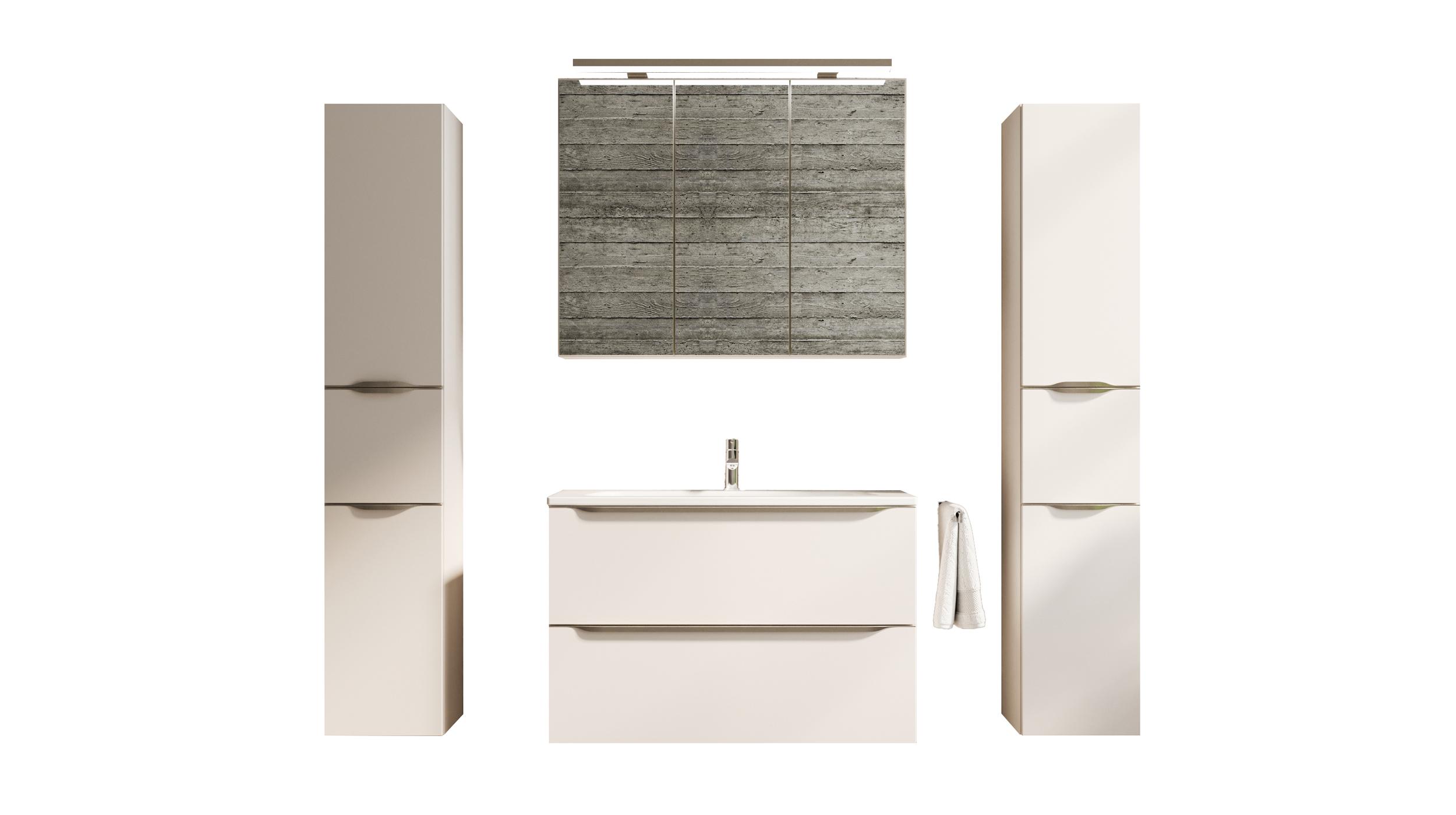 Badmöbel-Set grau - 4 Teile - Waschtisch 90 cm - LISANDRO