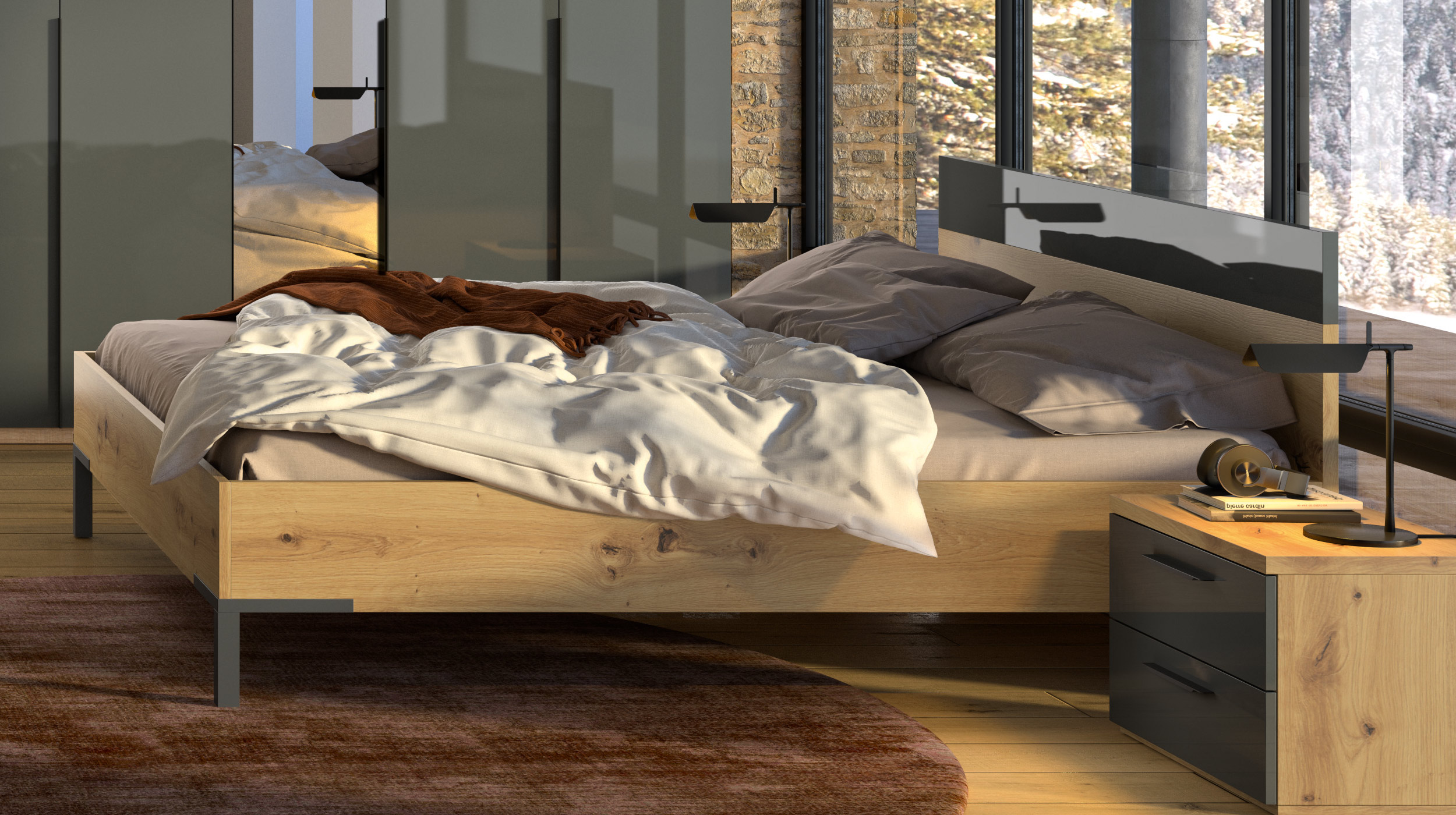 Doppelbett Futonbett 180 x 200 cm Artisan Eiche - SPOSAMI