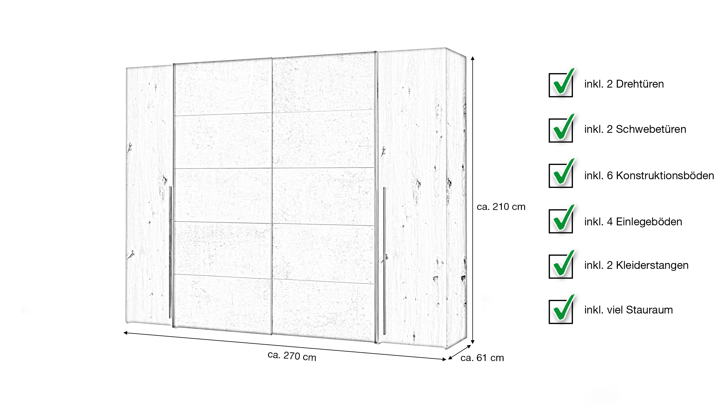Kleiderschrank Artisan Eiche - grau - 270 cm - Schwebetüren NARAGO
