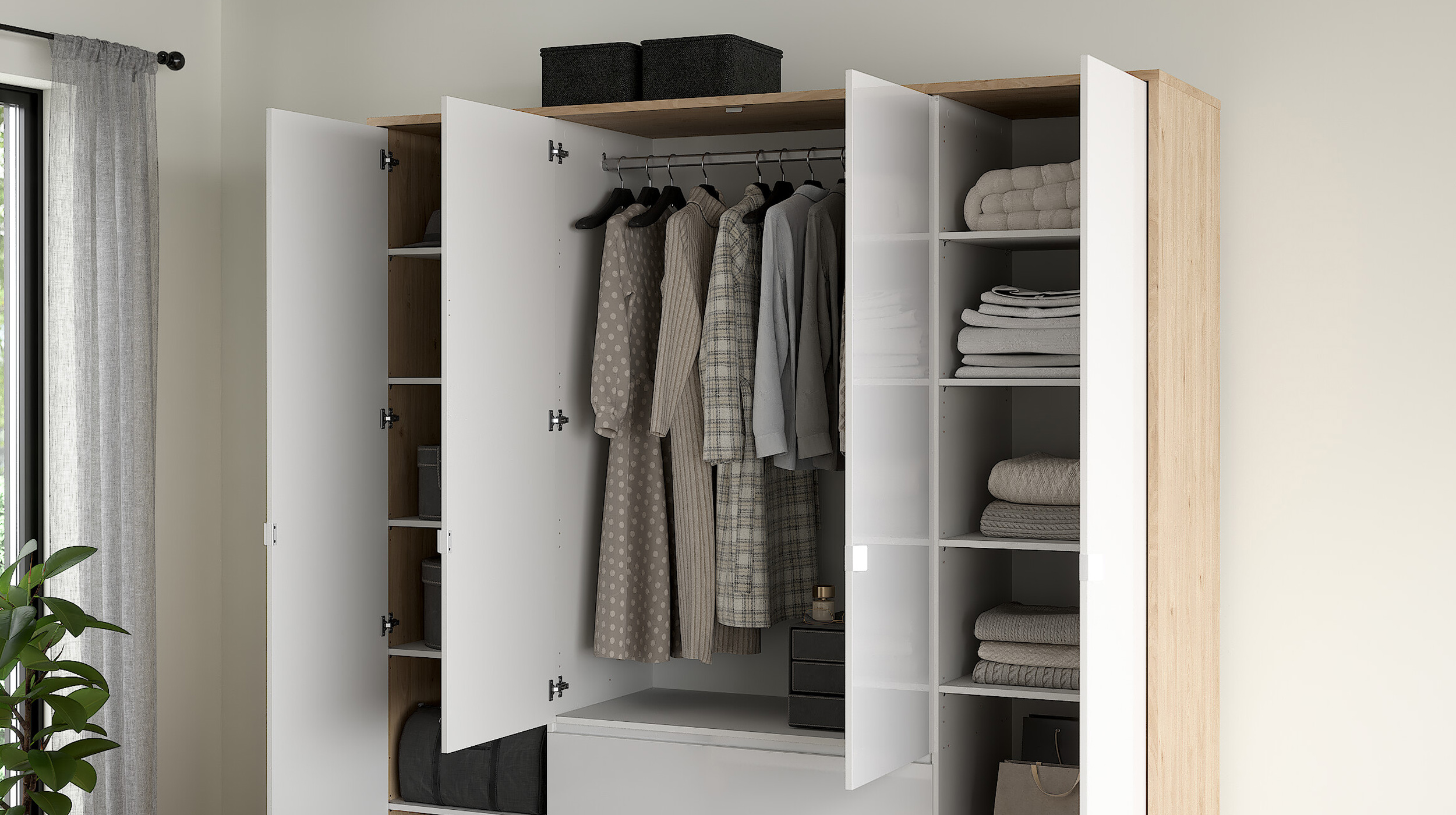 Kleiderschrank 197 cm weiß hochglanz - Jackson Hickory 4-türig - NEXT