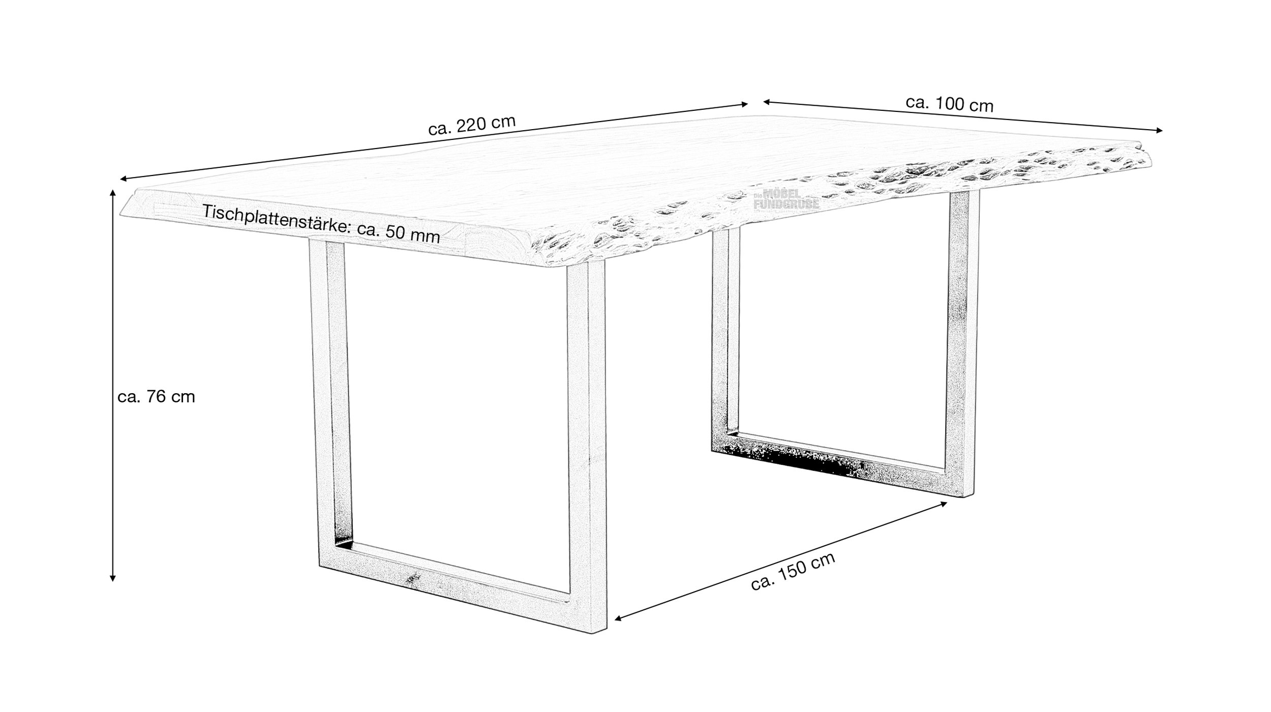 Esstisch Baumkantentisch 220 x 100 cm Akazie lackiert massiv - TICO