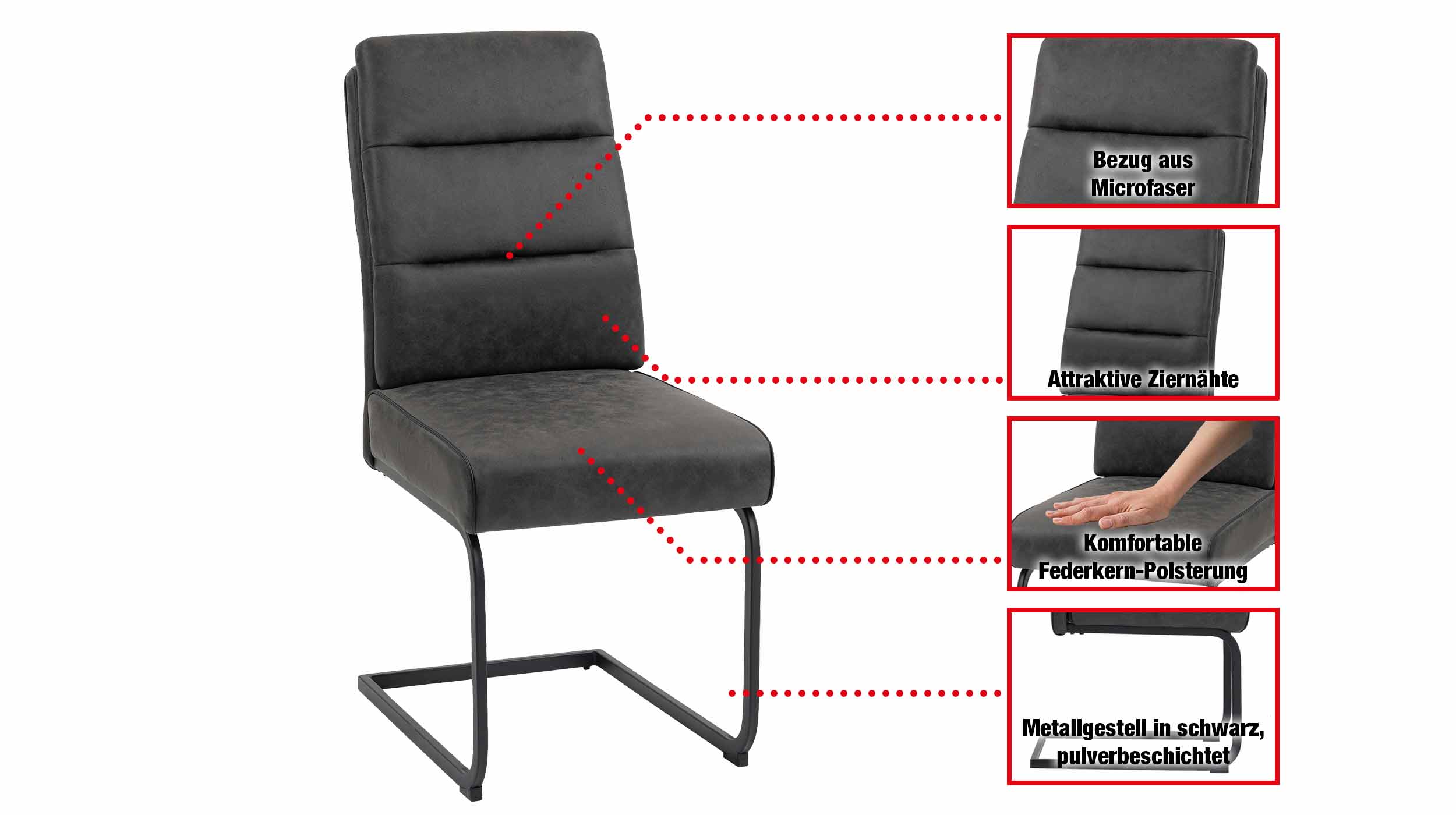Schwingstuhl Microfaserbezug anthrazit Metallgestell schwarz - MARGA