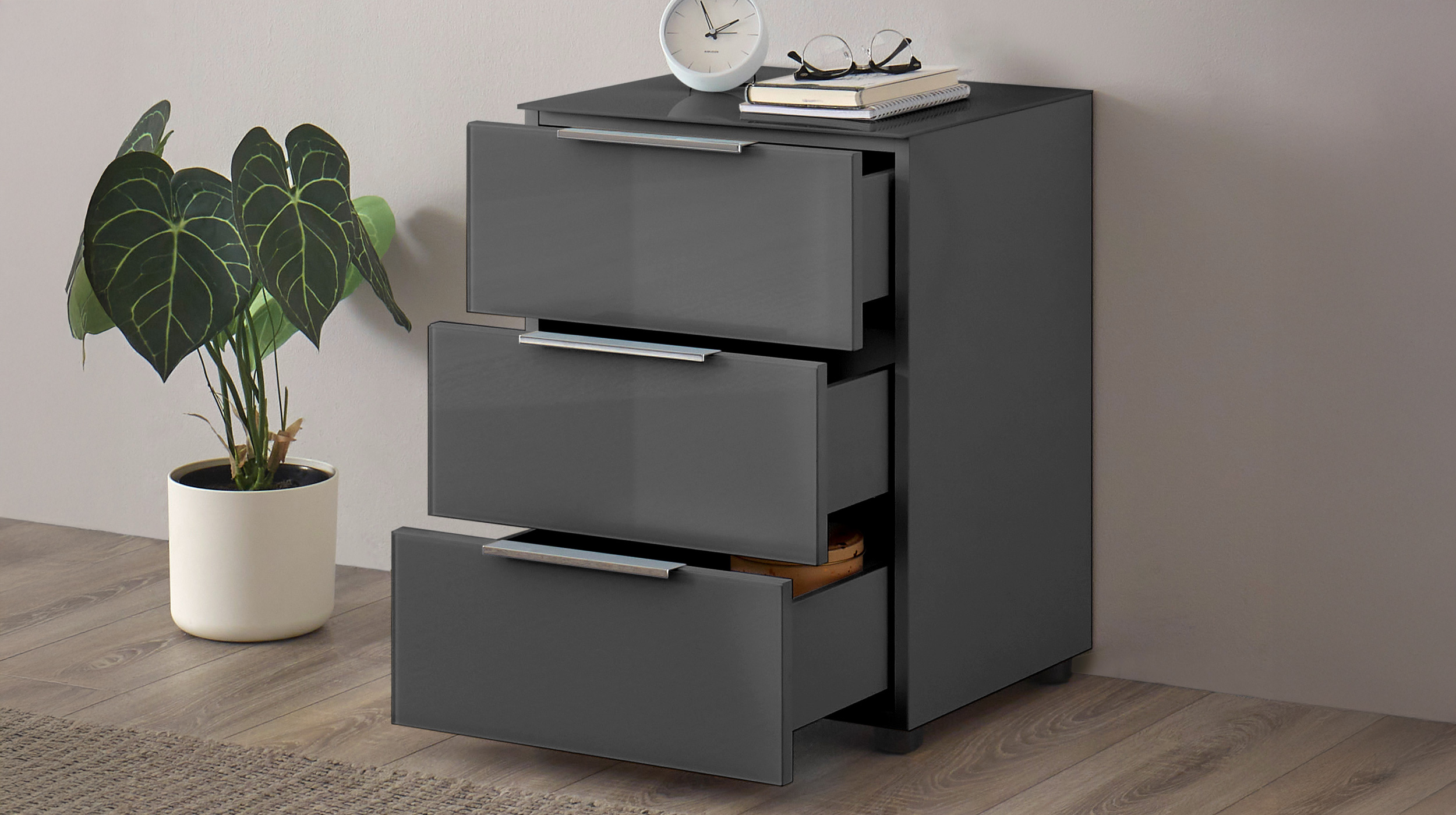 Nachttisch anthrazit - Glasfront - 45 x 40 cm - SANTORIN