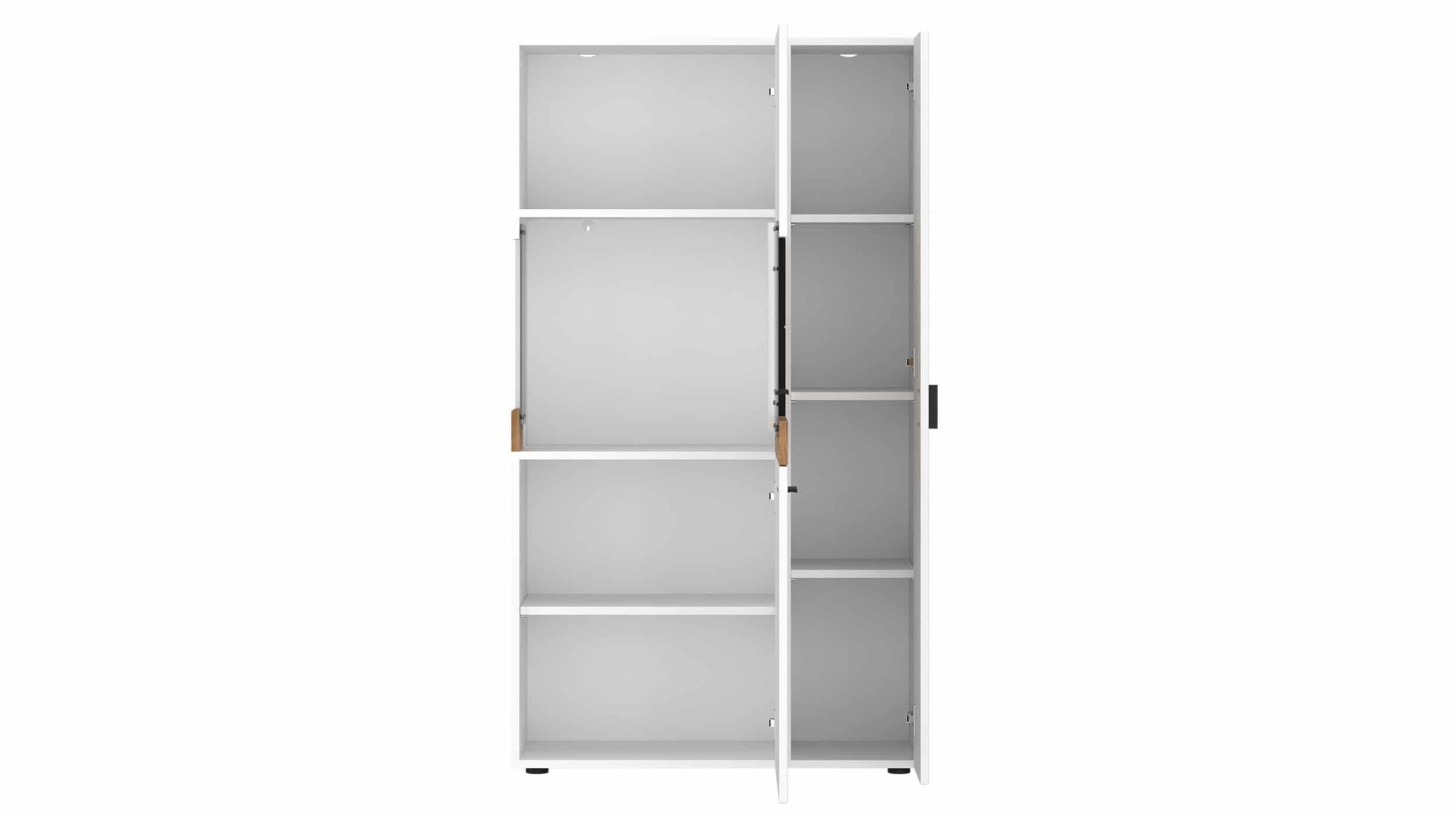 Highboard mit Glastür weiß Hochglanz - Eiche 82 cm - ORETA