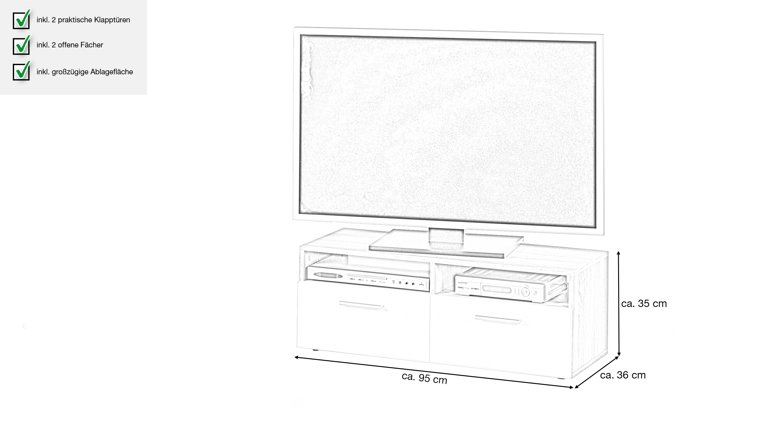 TV-Lowboard Sonoma Eiche - weiß - 95 cm - RANA