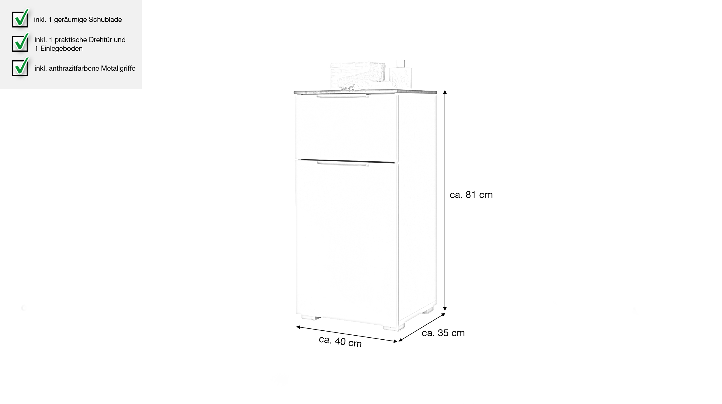 Bad Unterschrank beige - Marmoroptik 40 cm - 1 Tür - PROMESSA