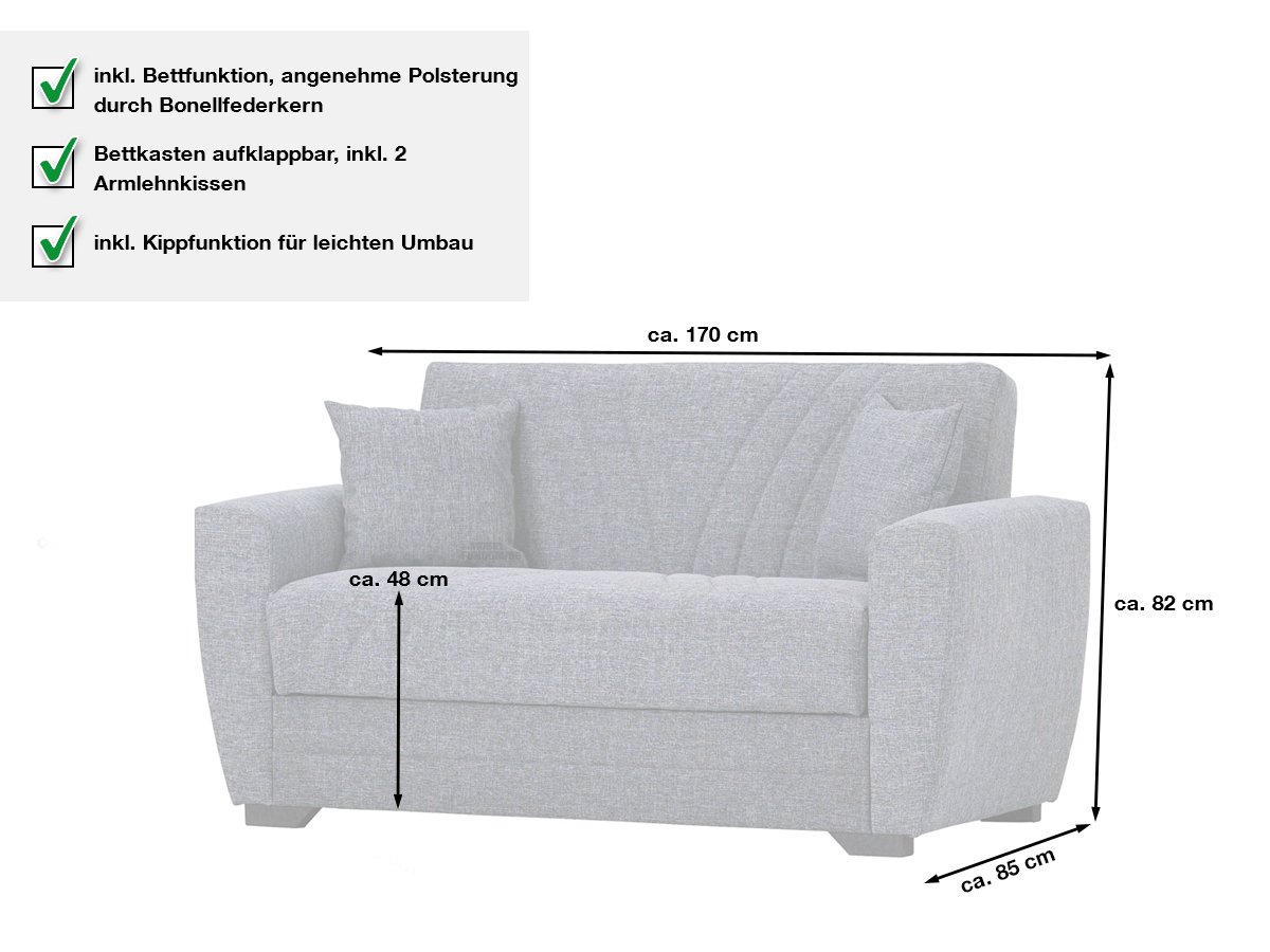 Einzelsofa grau Schlaffunktion ausziehbar 2-Sitzer 170 cm - ACUN Einzelsofa grau Schlaffunktion ausziehbar 2-Sitzer 170 cm - ACUN