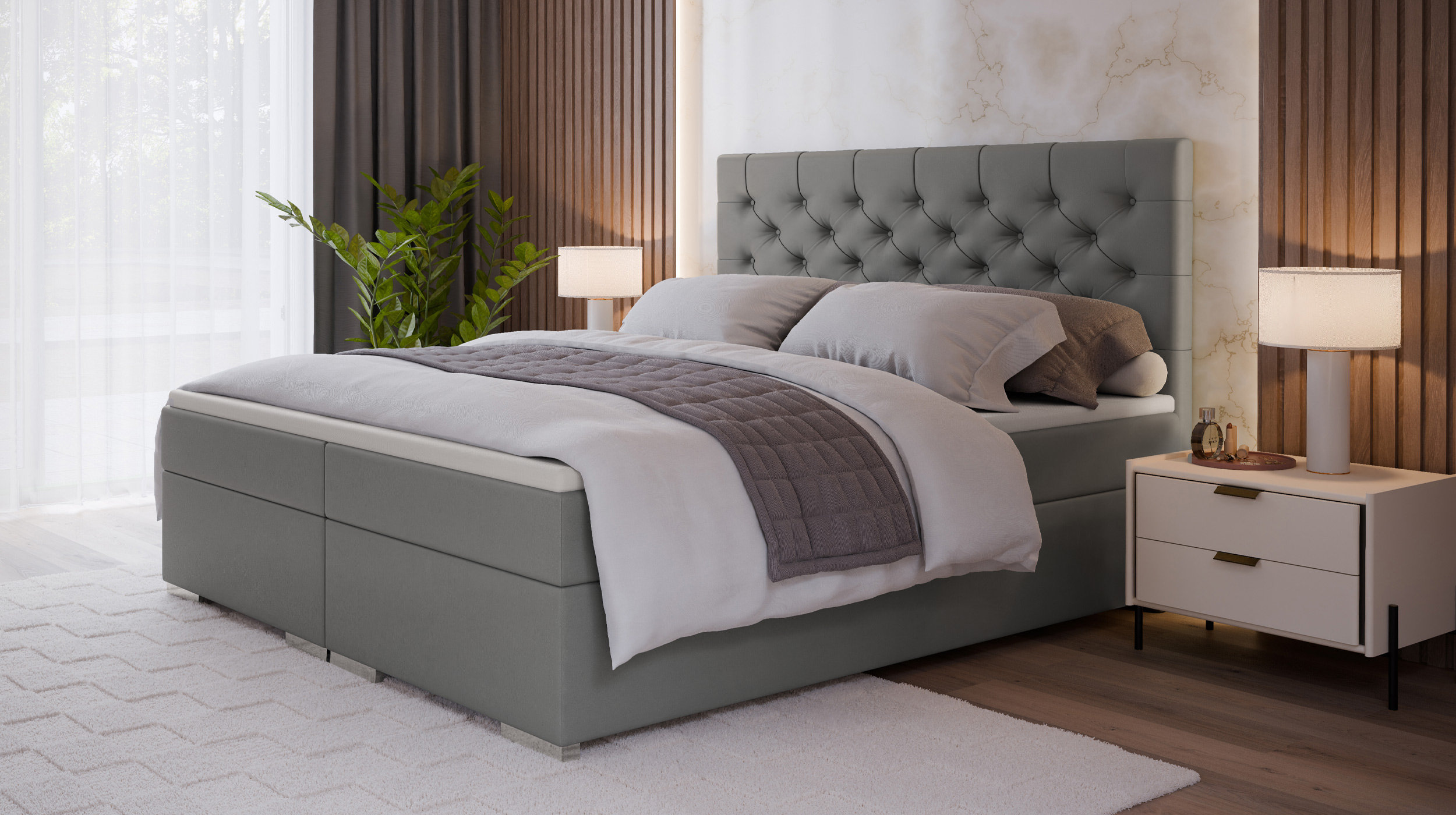 Boxspringbett 180 x 200 cm Stoffbezug grau - EVORA