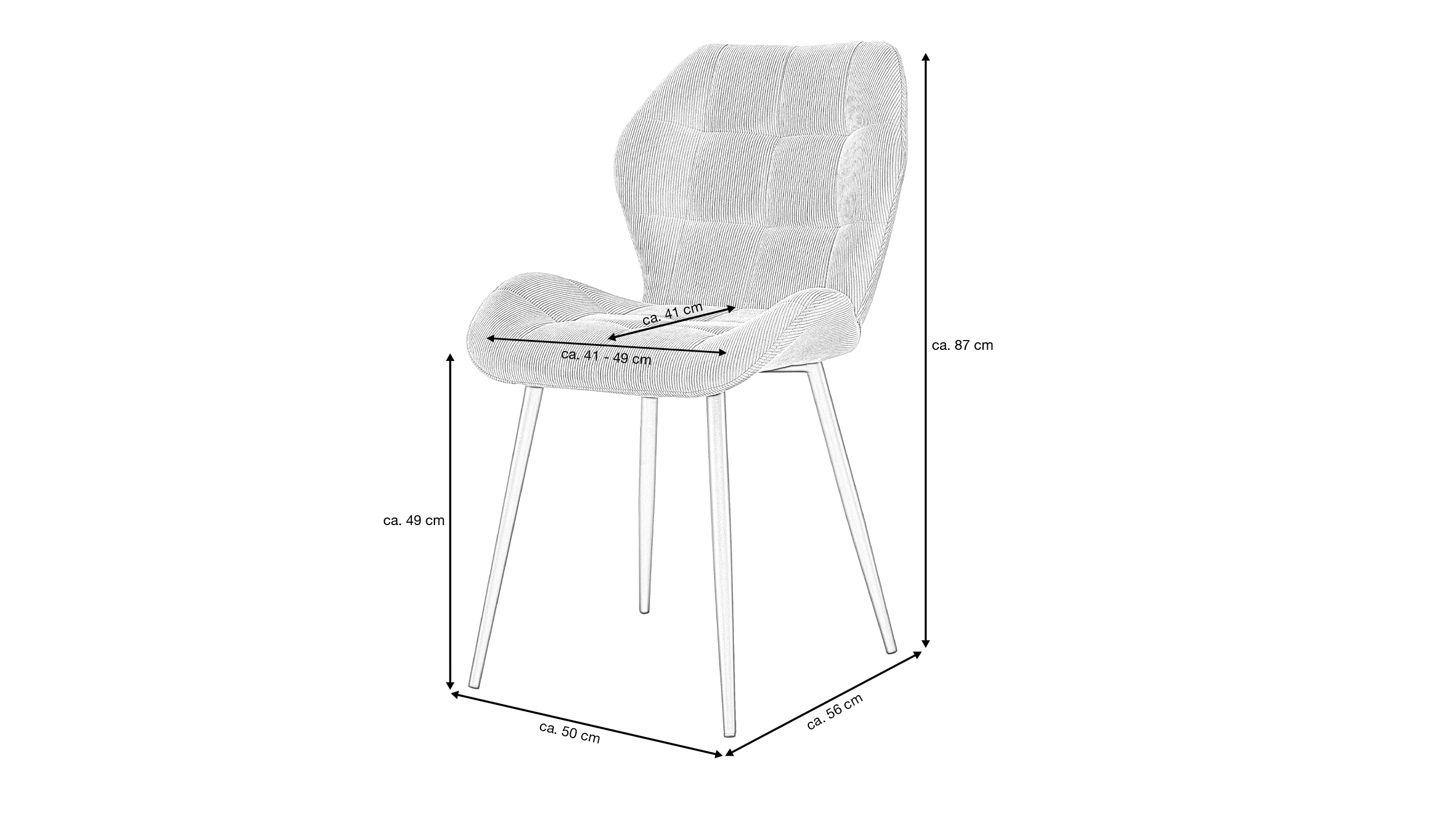 Polsterstuhl Cordbezug grau Metallbeine - FEE