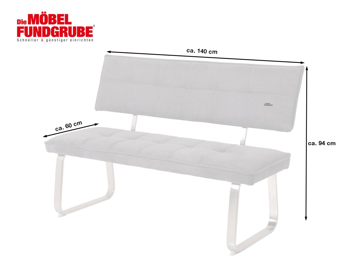 Sitzbank mit Rückenlehne 140 cm Webstoff grau Bank - NENA