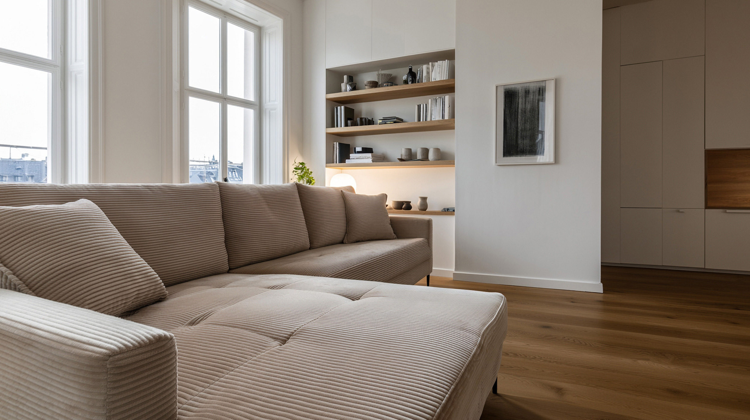 Ecksofa Cord beige 276 x 173 cm - OT links - SUMMER