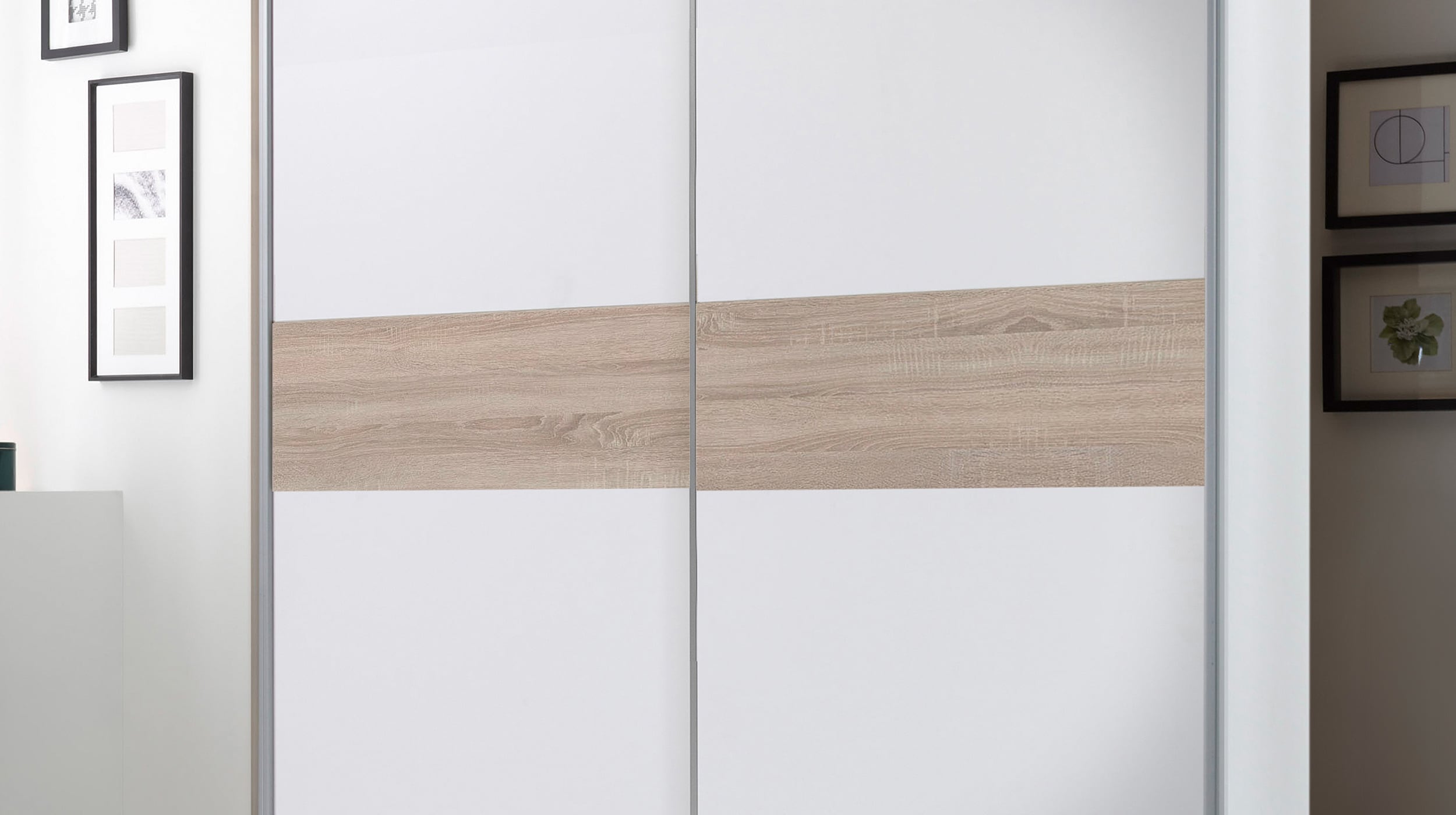 Schwebetürenschrank Sonoma Eiche - weiß 170 cm - PULS 