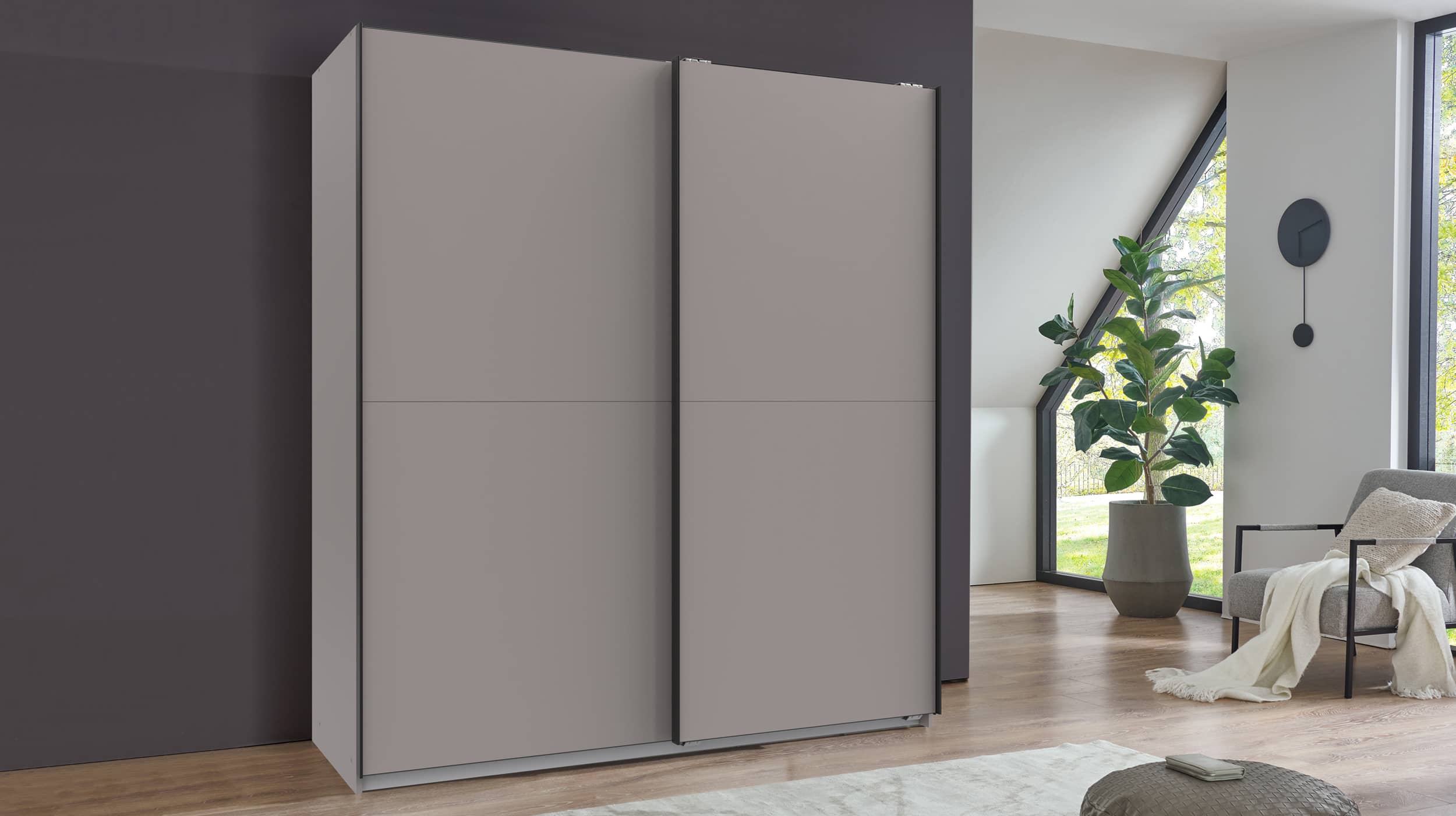 Schwebetürenschrank grau 180 cm - AUGSBURG
