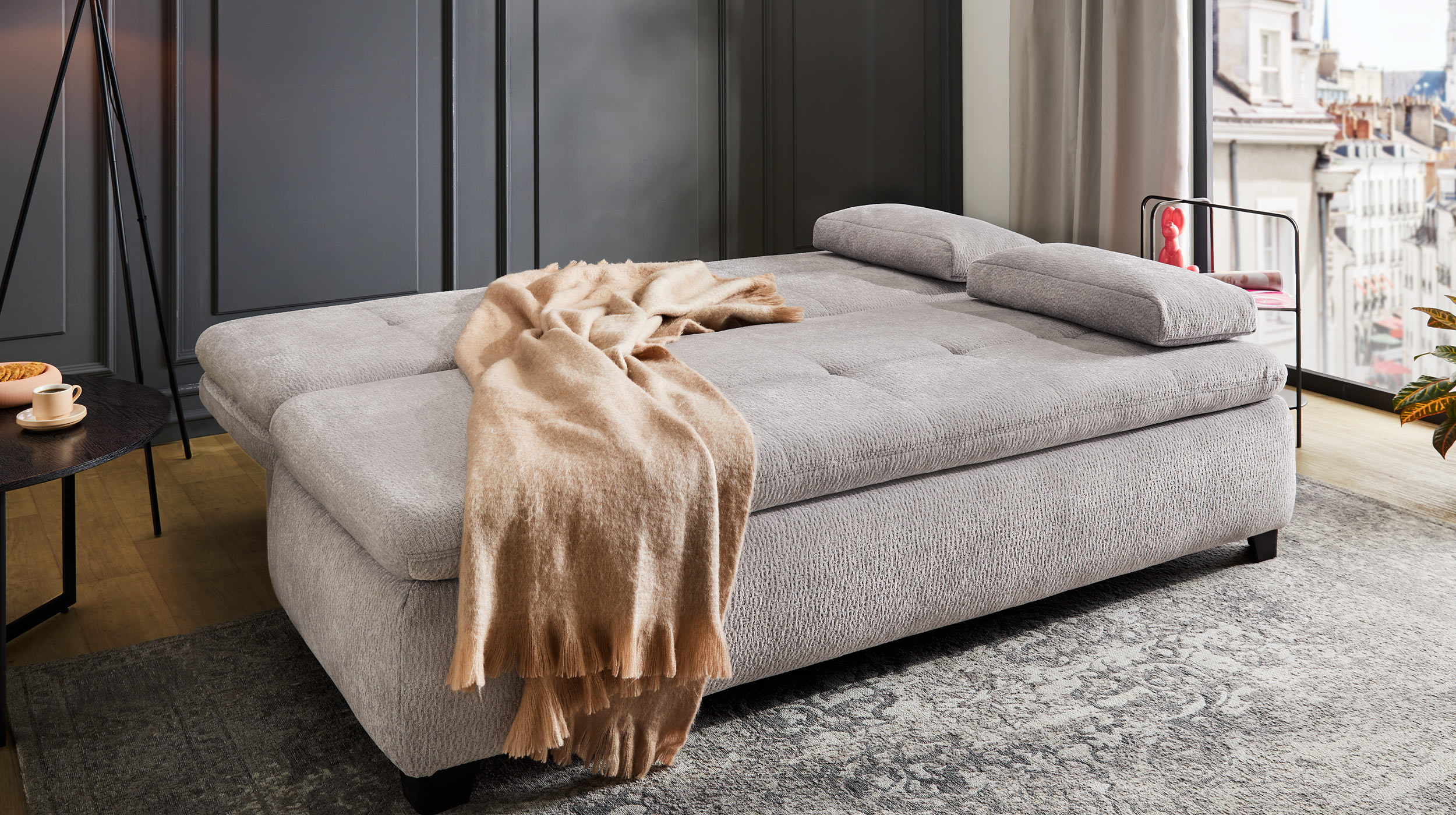 Schlafsofa grau Bettkasten Dauerschläfer 201 cm - BALU