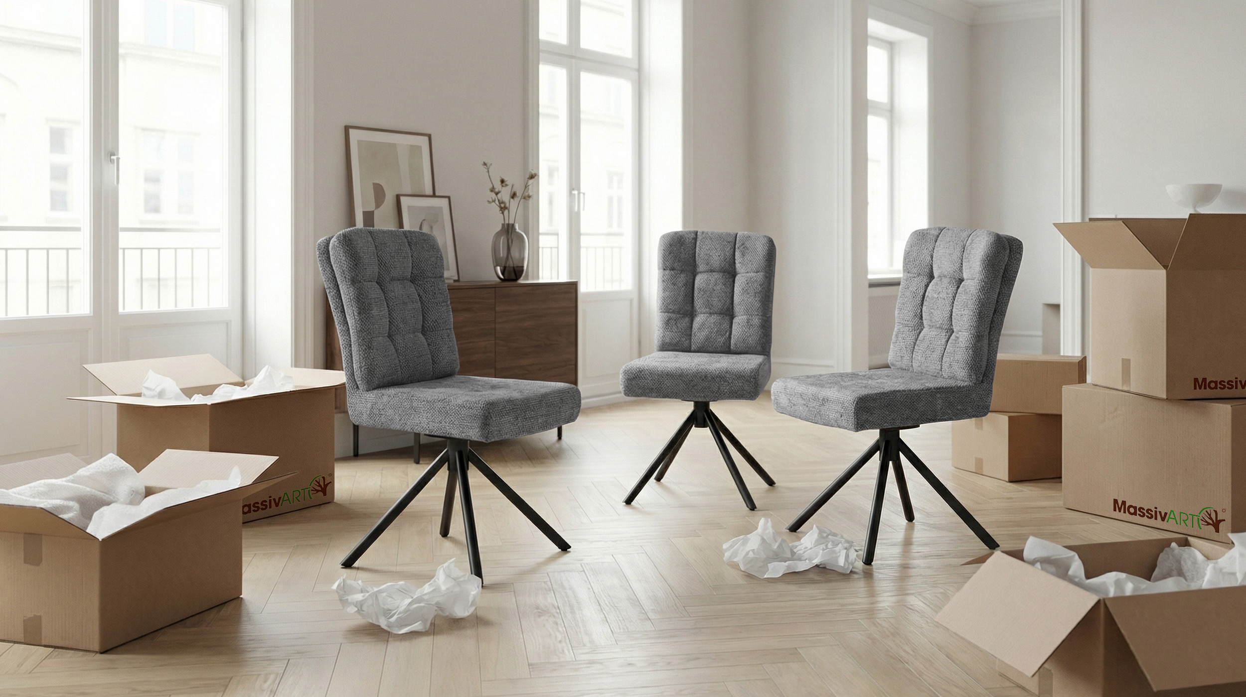 Polsterstuhl grau Drehstuhl Taschenfederkern Chenille - HEDIA