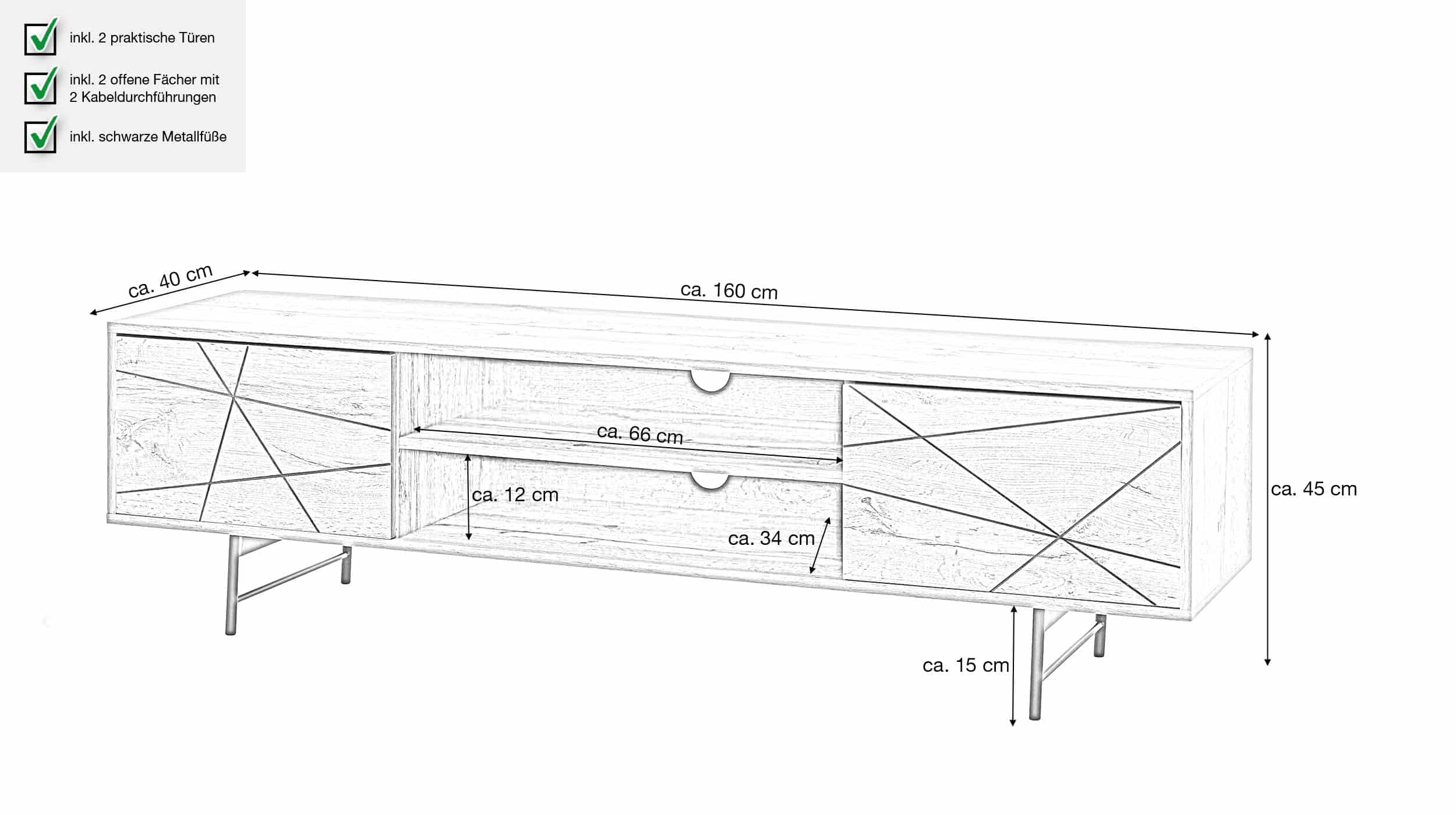 TV - Lowboard Eiche 160 cm - ELVAR