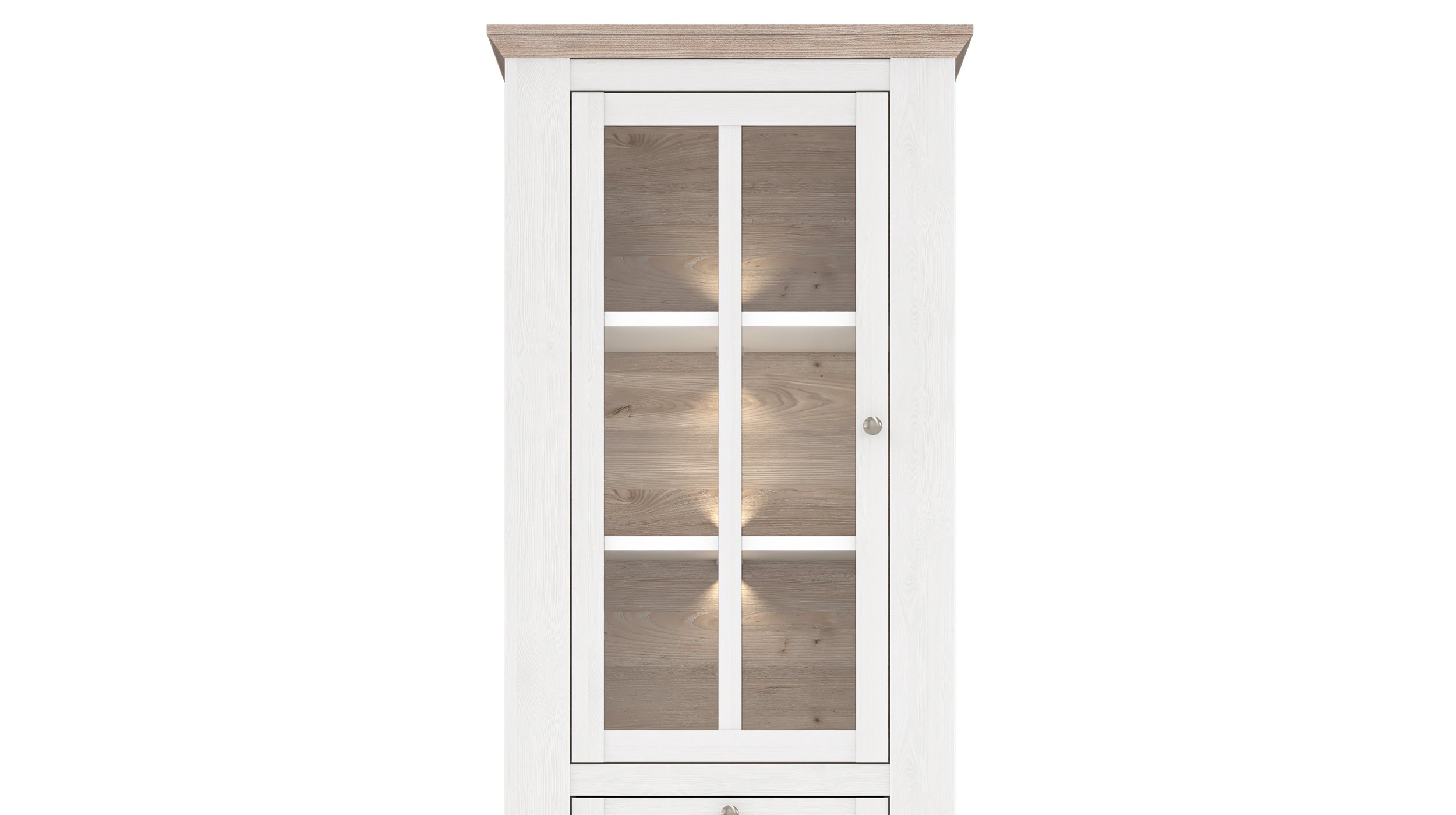 Vitrine mit Beleuchtung Schneeeiche - weiß Breite 76 cm - ILOPPA