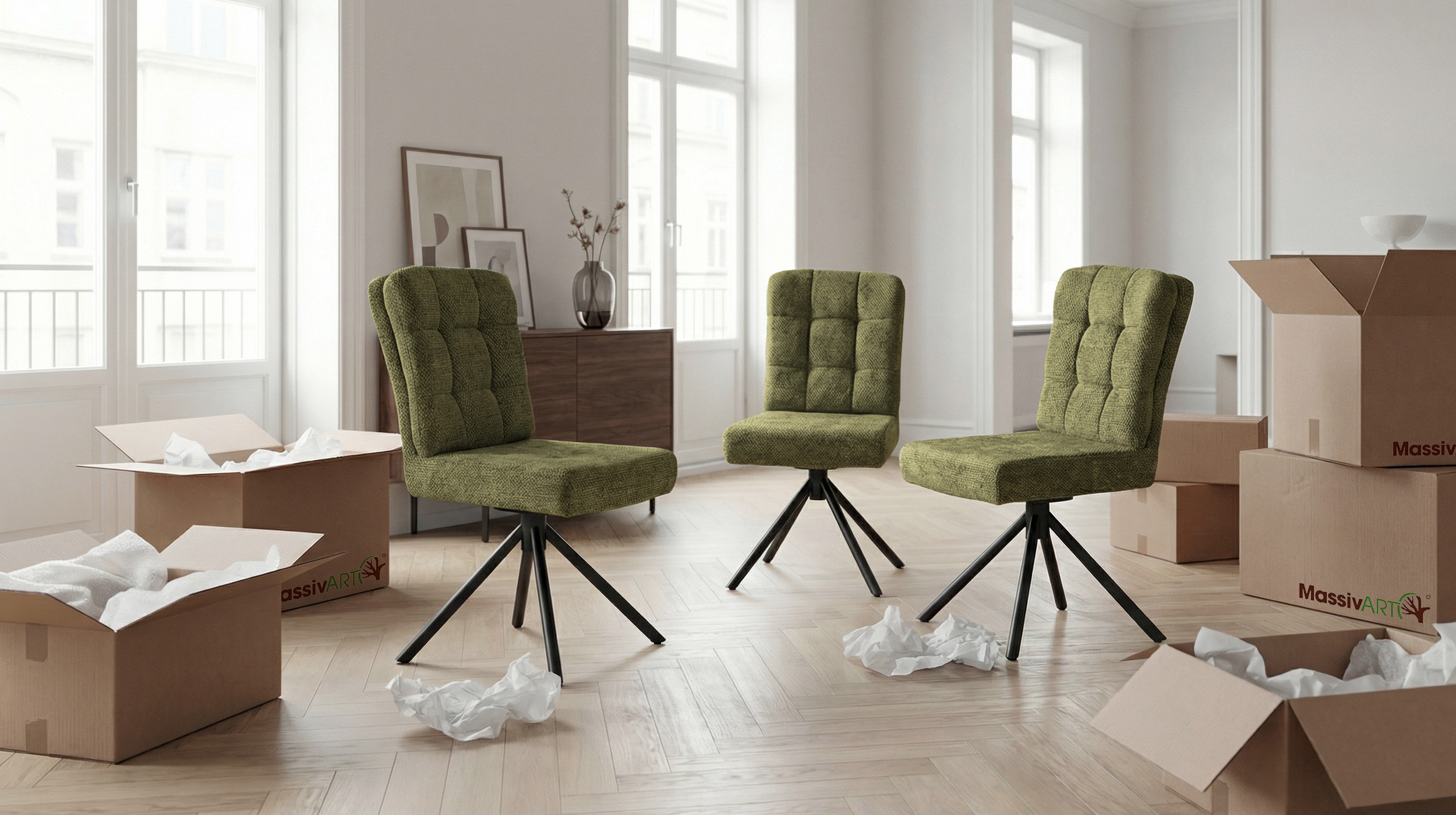 Polsterstuhl grün Drehstuhl Taschenfederkern Chenille - HEDIA