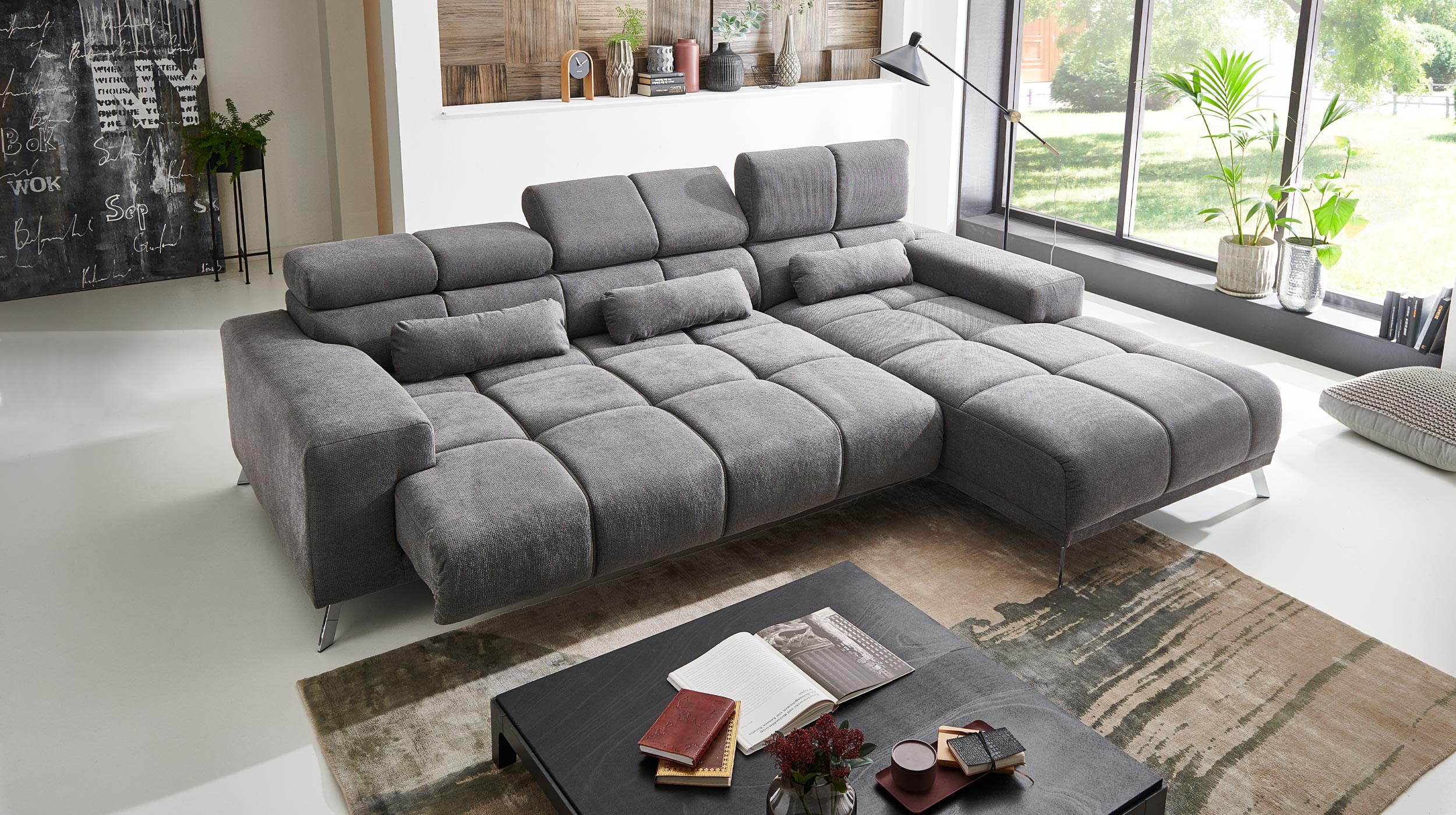 Ecksofa grau ausziehbar - Sitztiefenverstellung 285 cm - SPEED Ecksofa grau ausziehbar - Sitztiefenverstellung 285 cm - SPEED