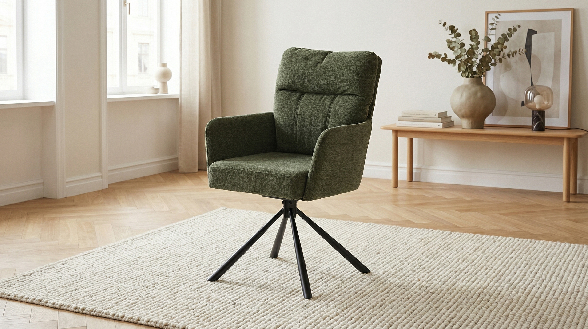 Armlehnstuhl olive Drehstuhl Chenille Optik - UTICA