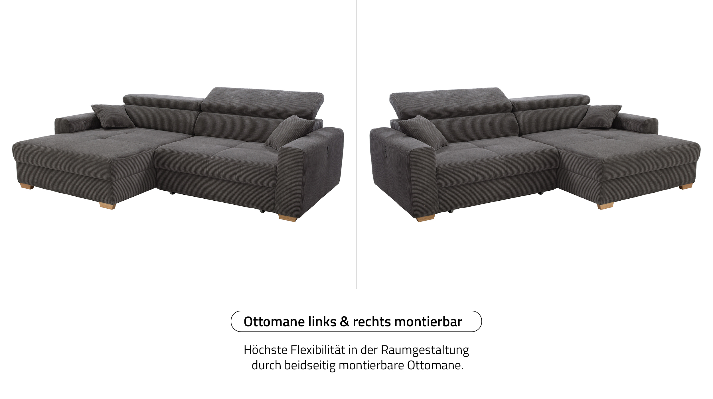 Ecksofa Cord elektrisch ausfahrbar grau 277 cm - SLIDER