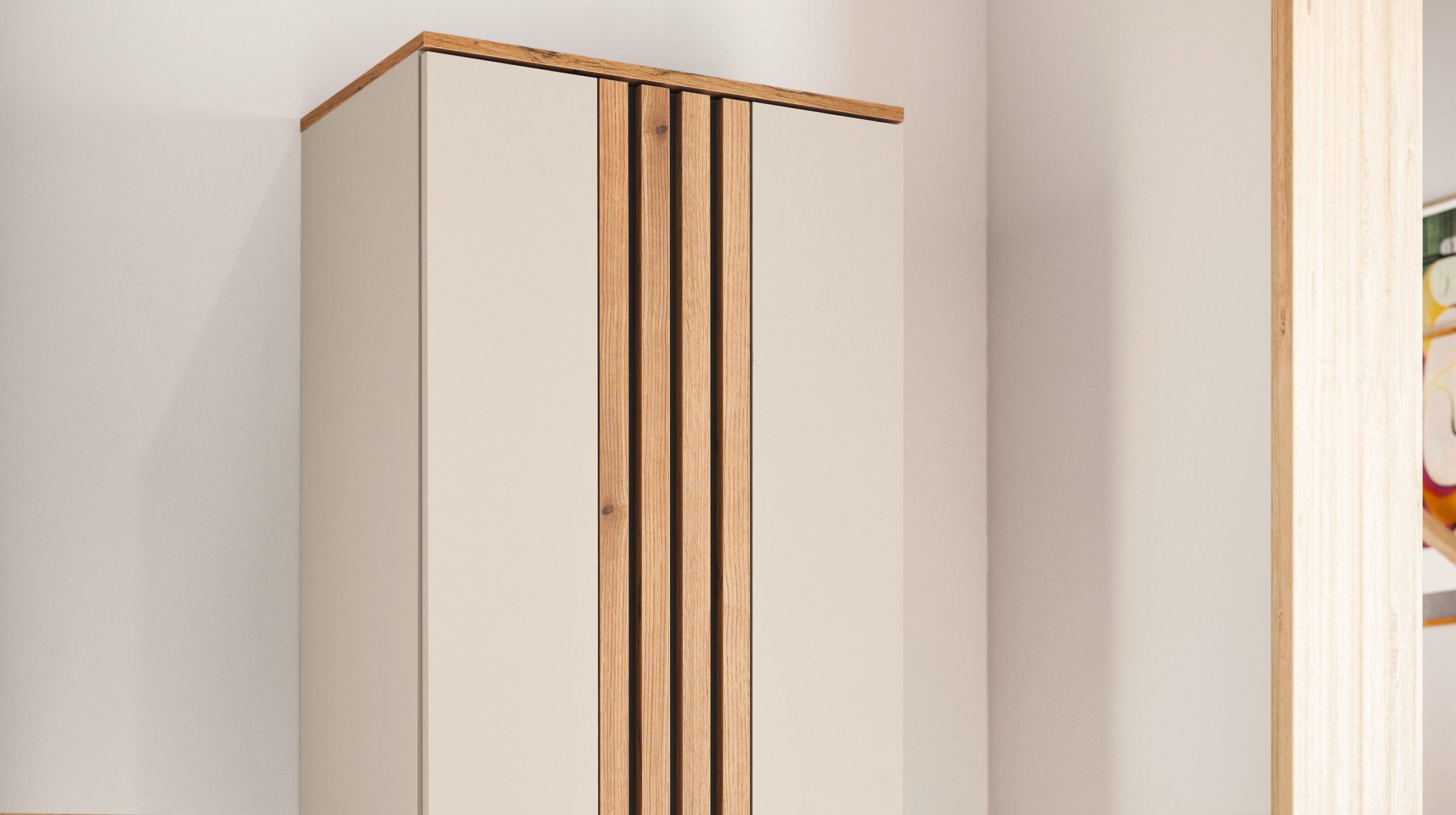 Garderobenschrank beige Evok Eiche 197 cm - LITUMO 