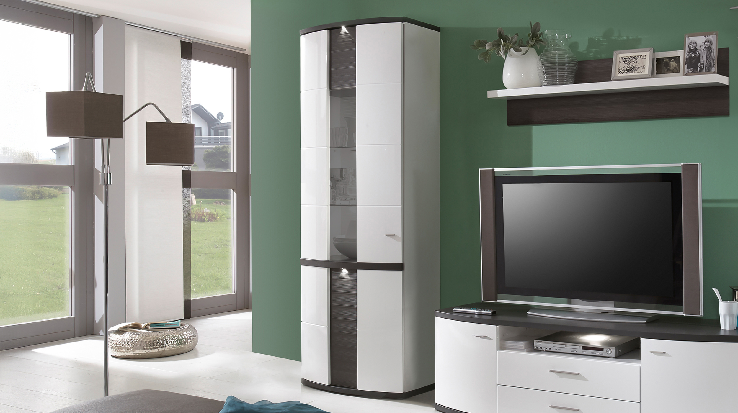 Vitrine mit Beleuchtung weiß hochglanz Breite 75 cm - CABANA