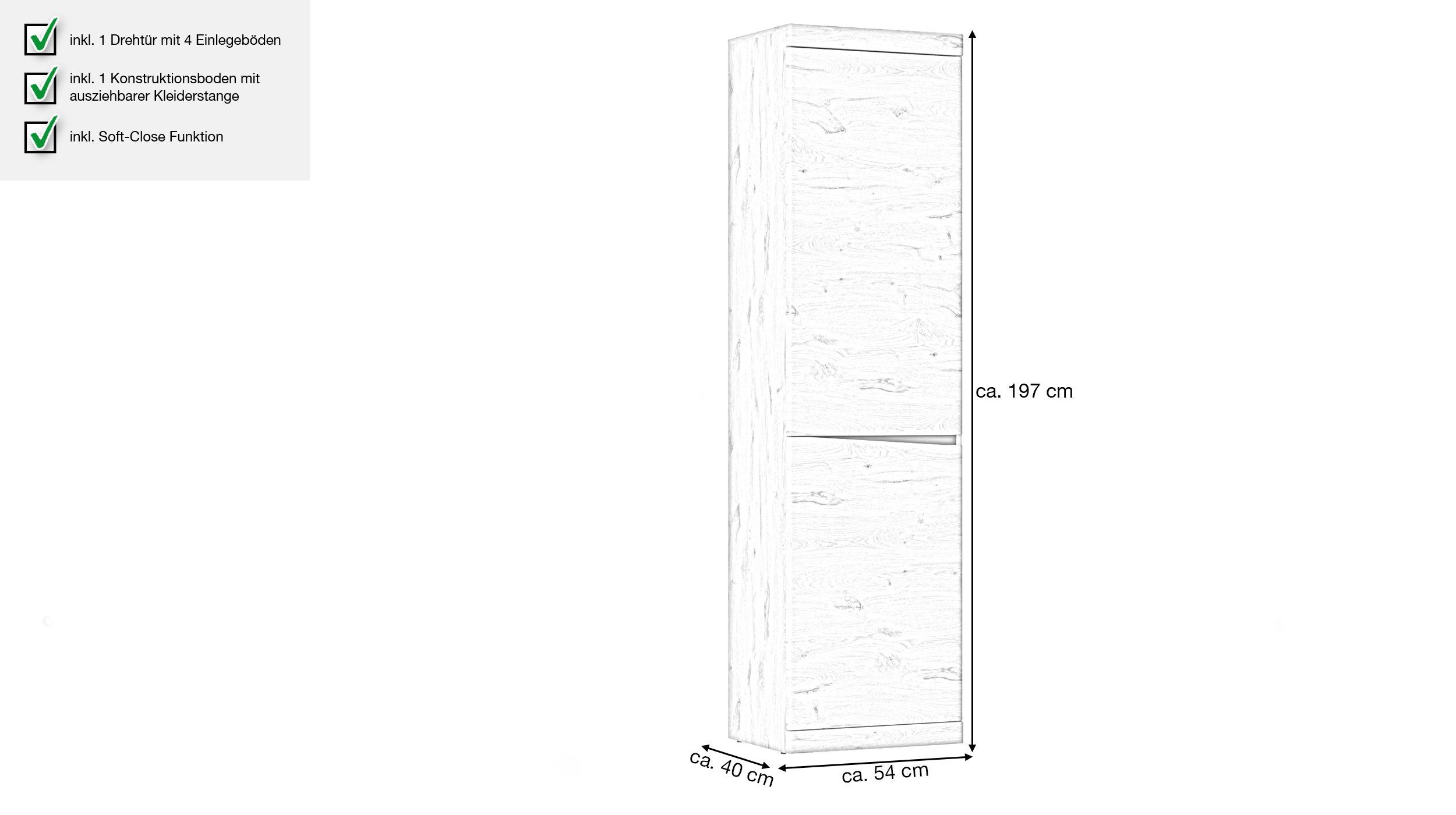 Garderobenschrank Viking Eiche anthrazit 54 x 197 cm - TWIST
