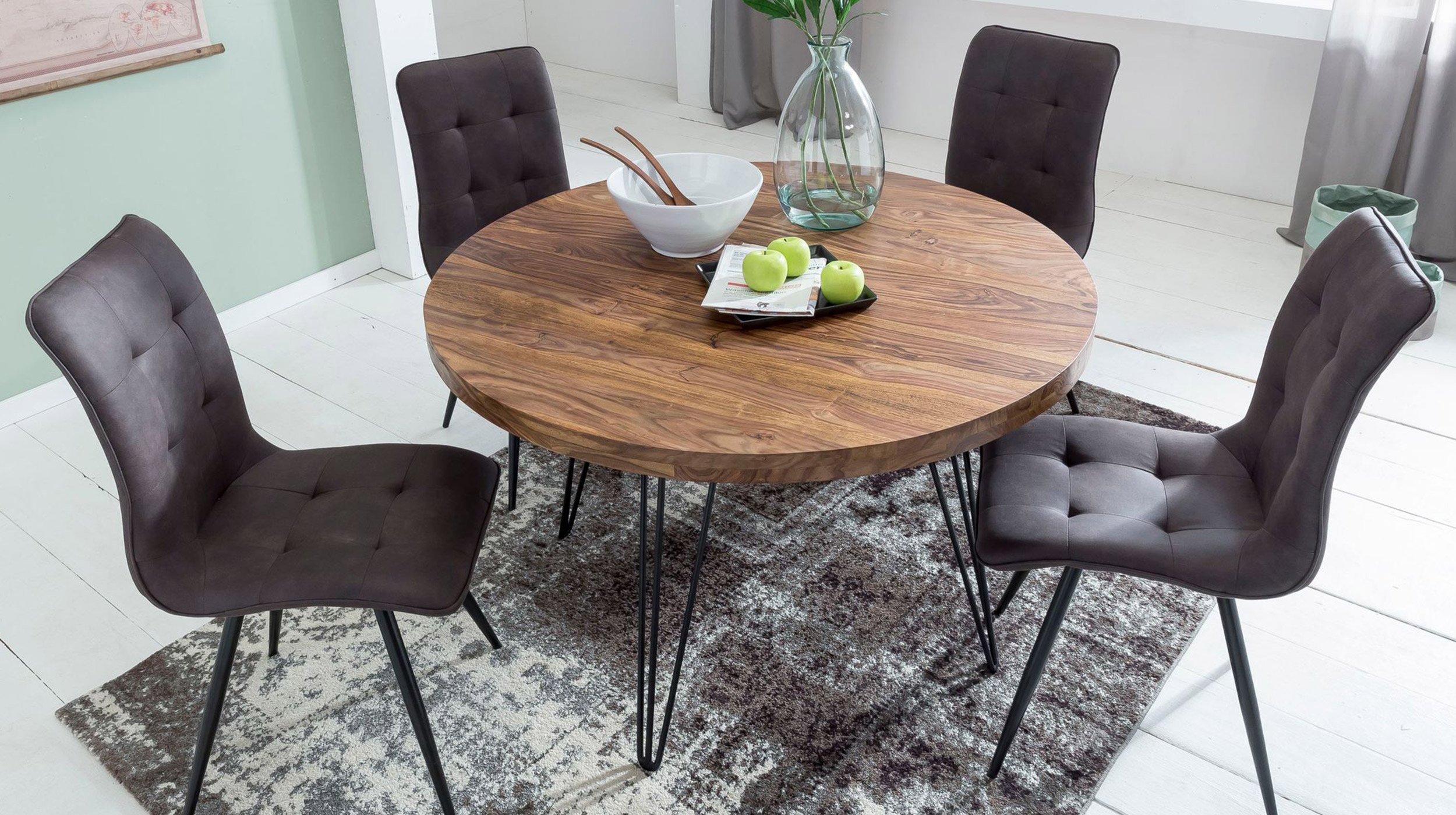 Esstisch 120 cm rund Sheesham massiv gebeizt - NORR 