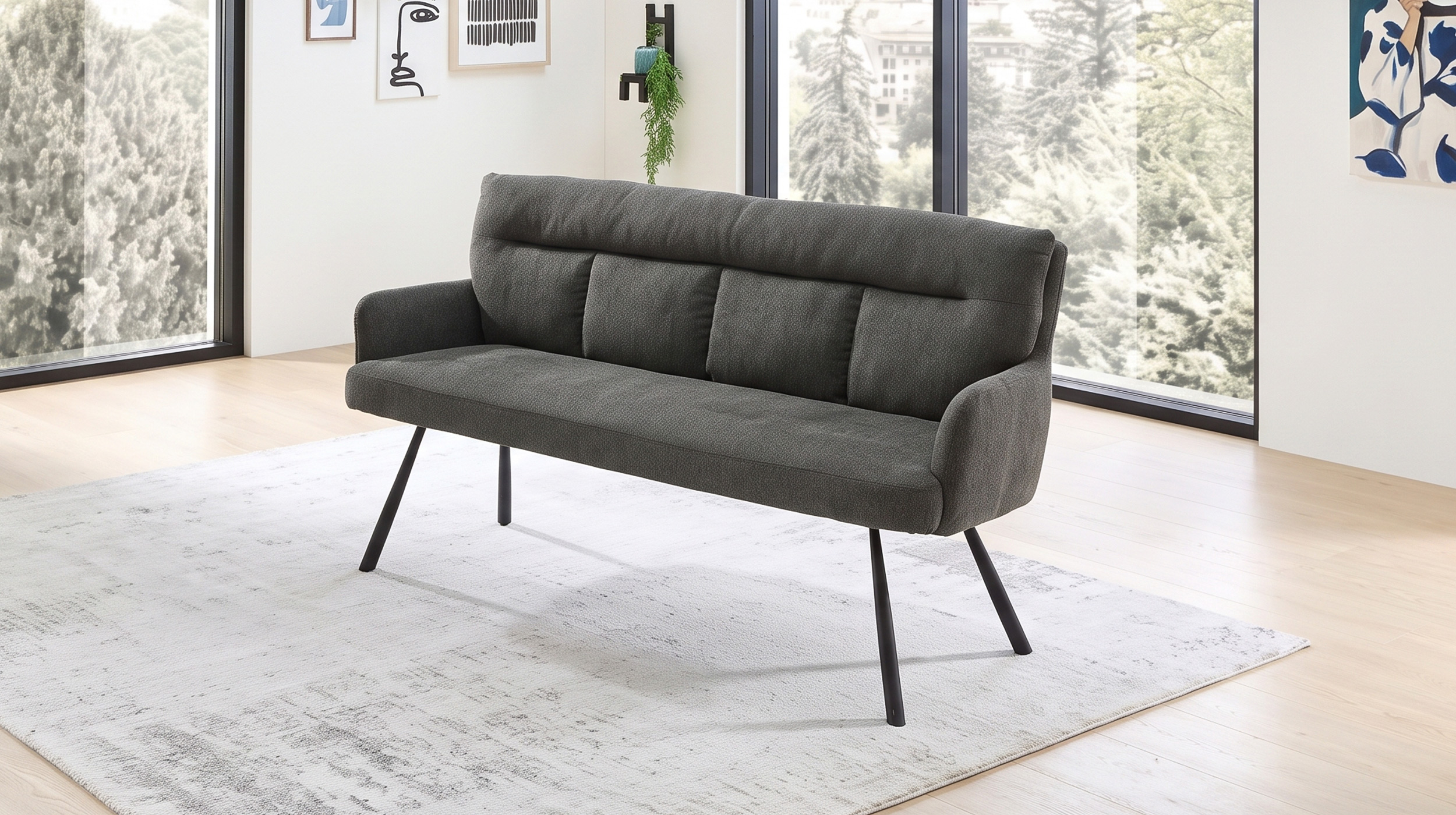 Sitzbank mit Rückenlehne 180 cm Strukturstoff grau - SOFIA