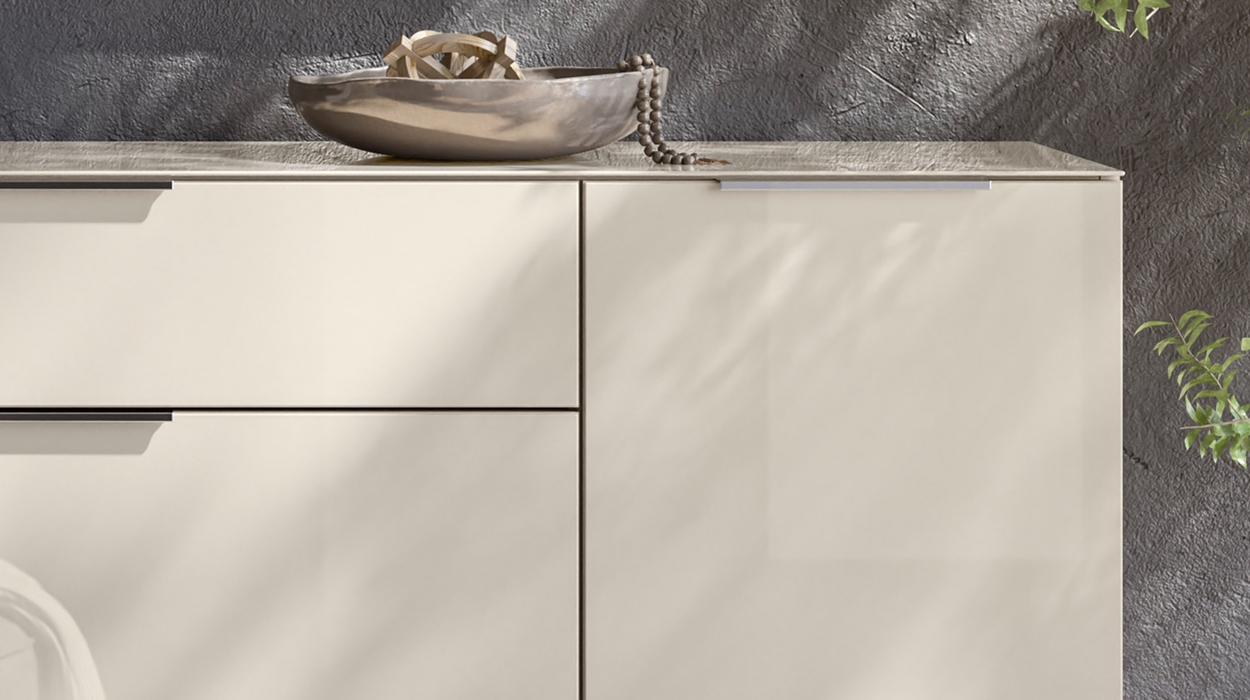 Sideboard 4 Schubladen - beige - Glasfront - 180 cm - SANTORIN