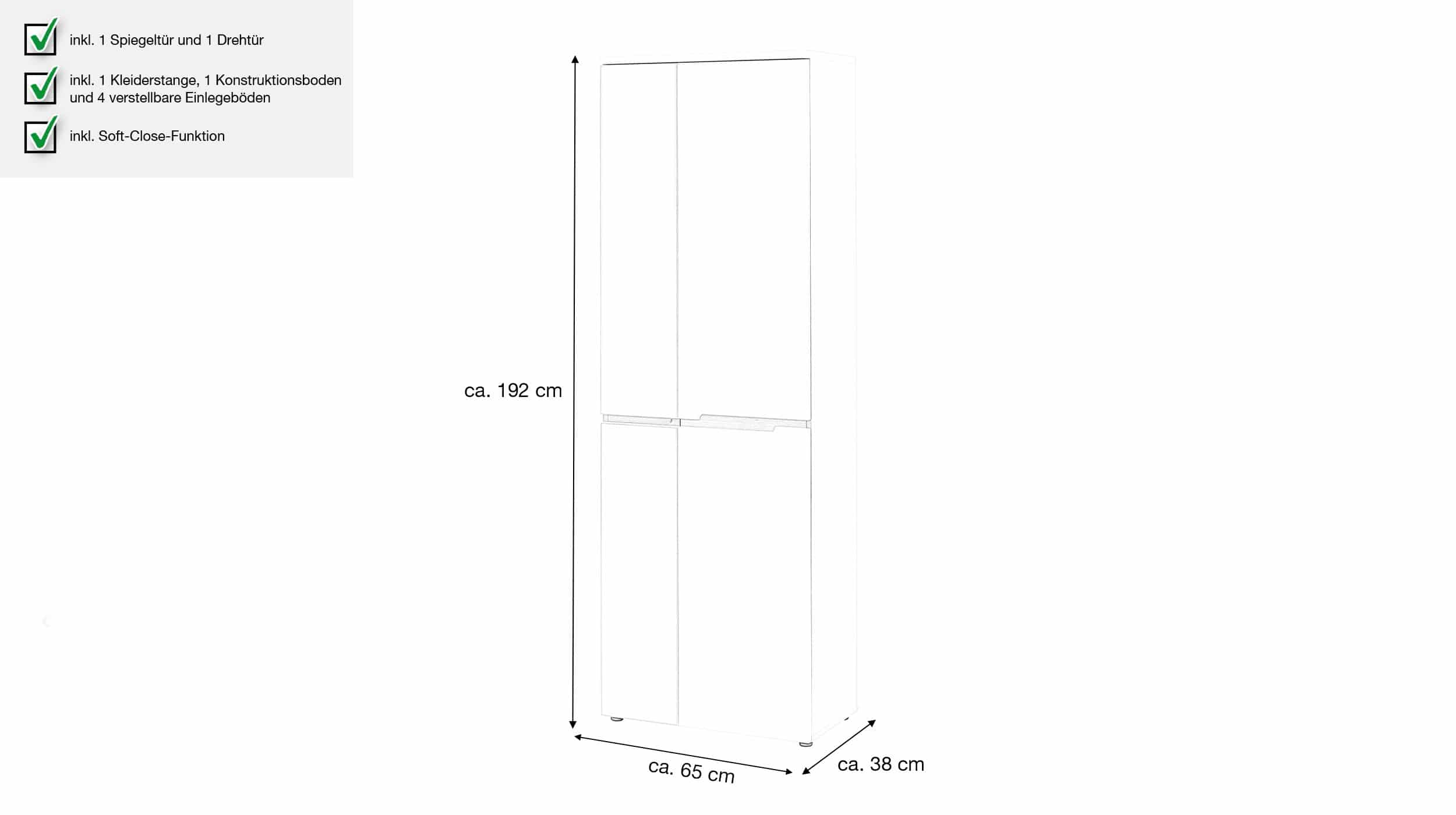 Garderobenschrank mit Spiegel weiß - Artisan Eiche 80 cm - MEMPHIS 