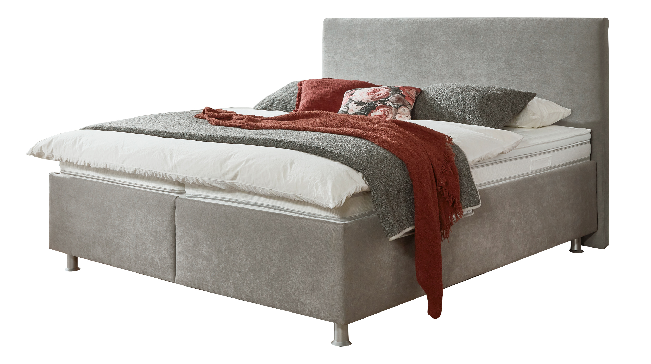 Polsterbett 200 x 200 cm mit Bettkasten grau Microfaser H2/H3 H3/H4 - AVOLA 