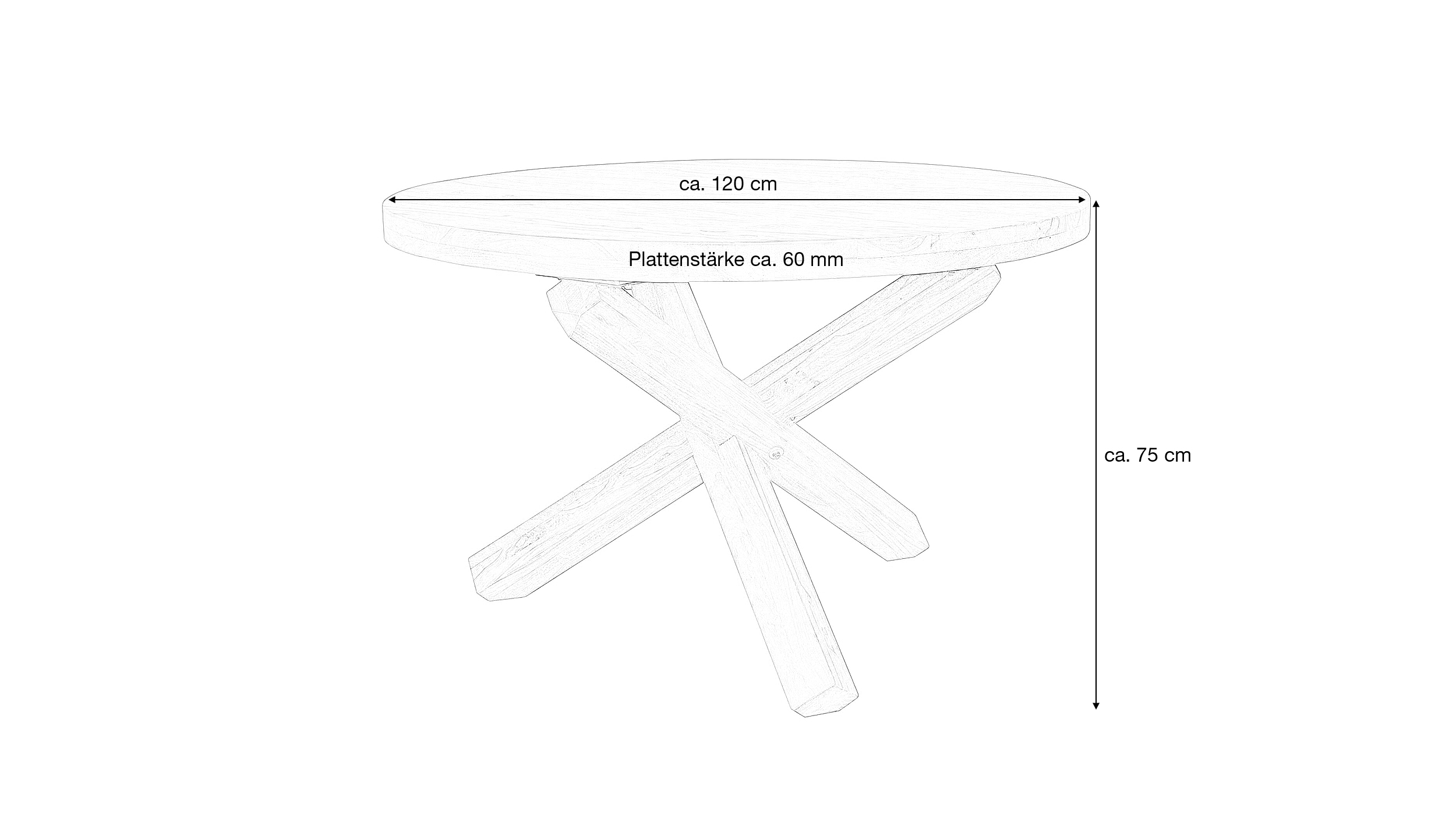 Esstisch 120 cm rund Sheesham massiv gebeizt - BARK 