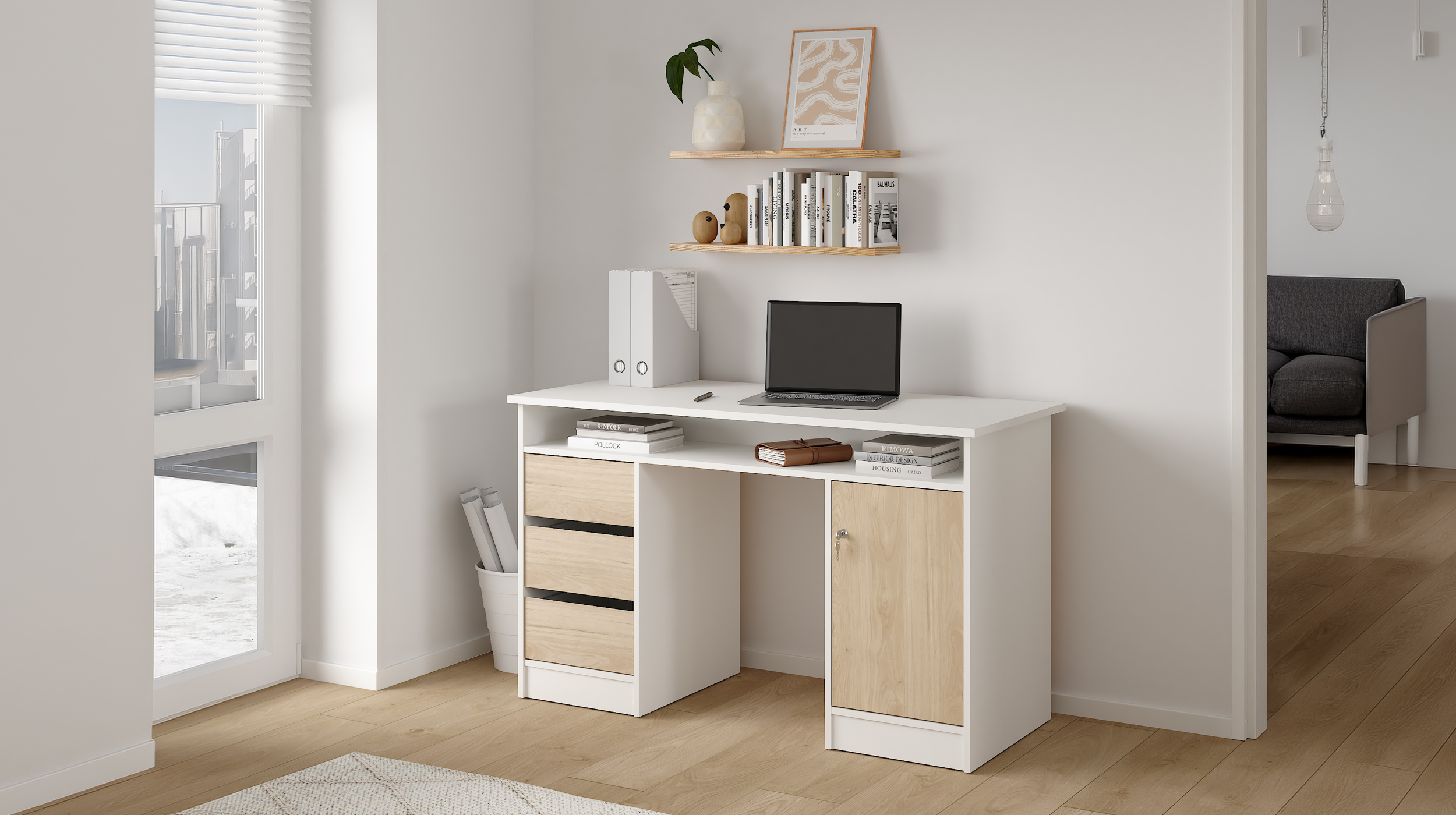 Computerschreibtisch weiß Eiche 126 x 55 cm - FUNCTION