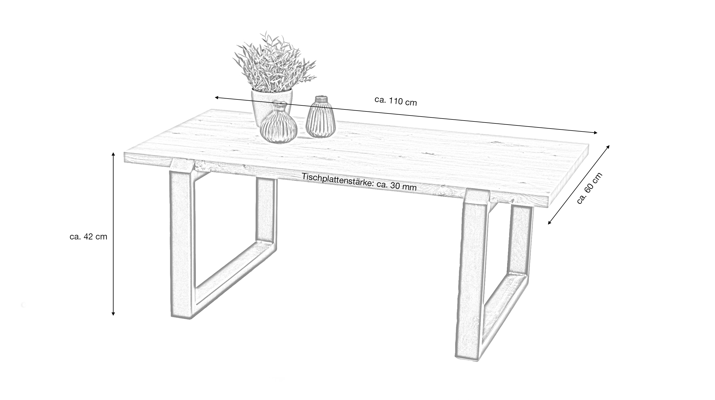 Couchtisch Artisan Eiche 110 x 60 cm Metallgestell - PRAG