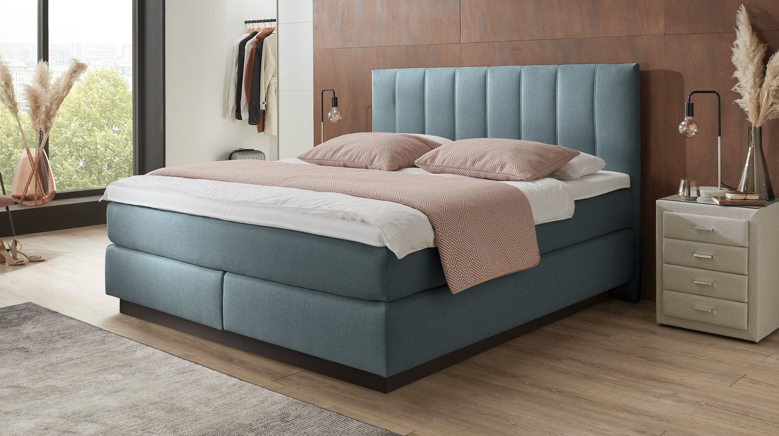 Boxspringbett 180 x 200 cm grau-blau Microchenillebezug - SALVO