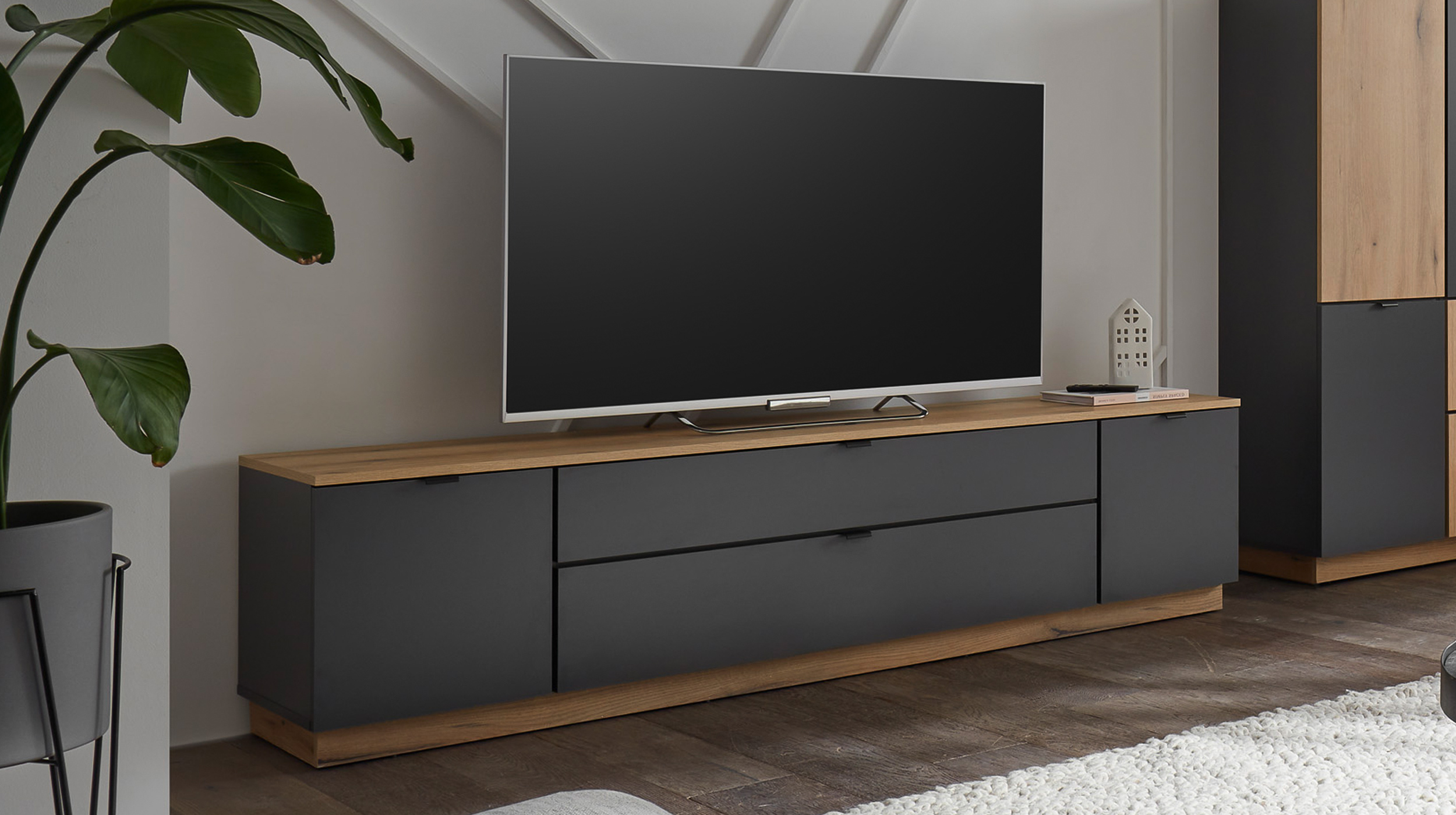 TV - Lowboard anthrazit - Eiche 185 cm TV-Board - VINCE