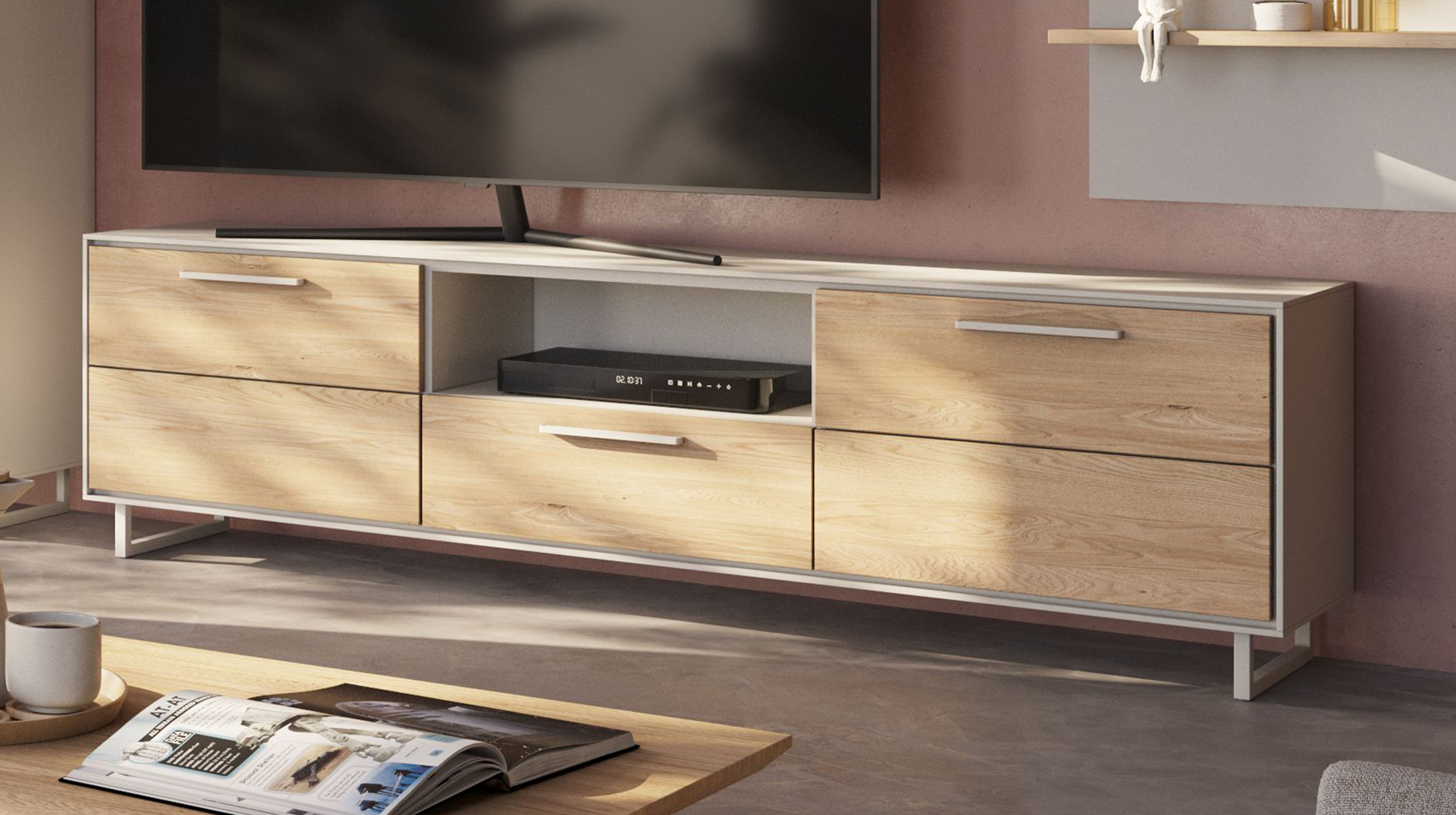 TV - Lowboard Eiche teilmassiv geölt 185 cm TV-Board - KAI 